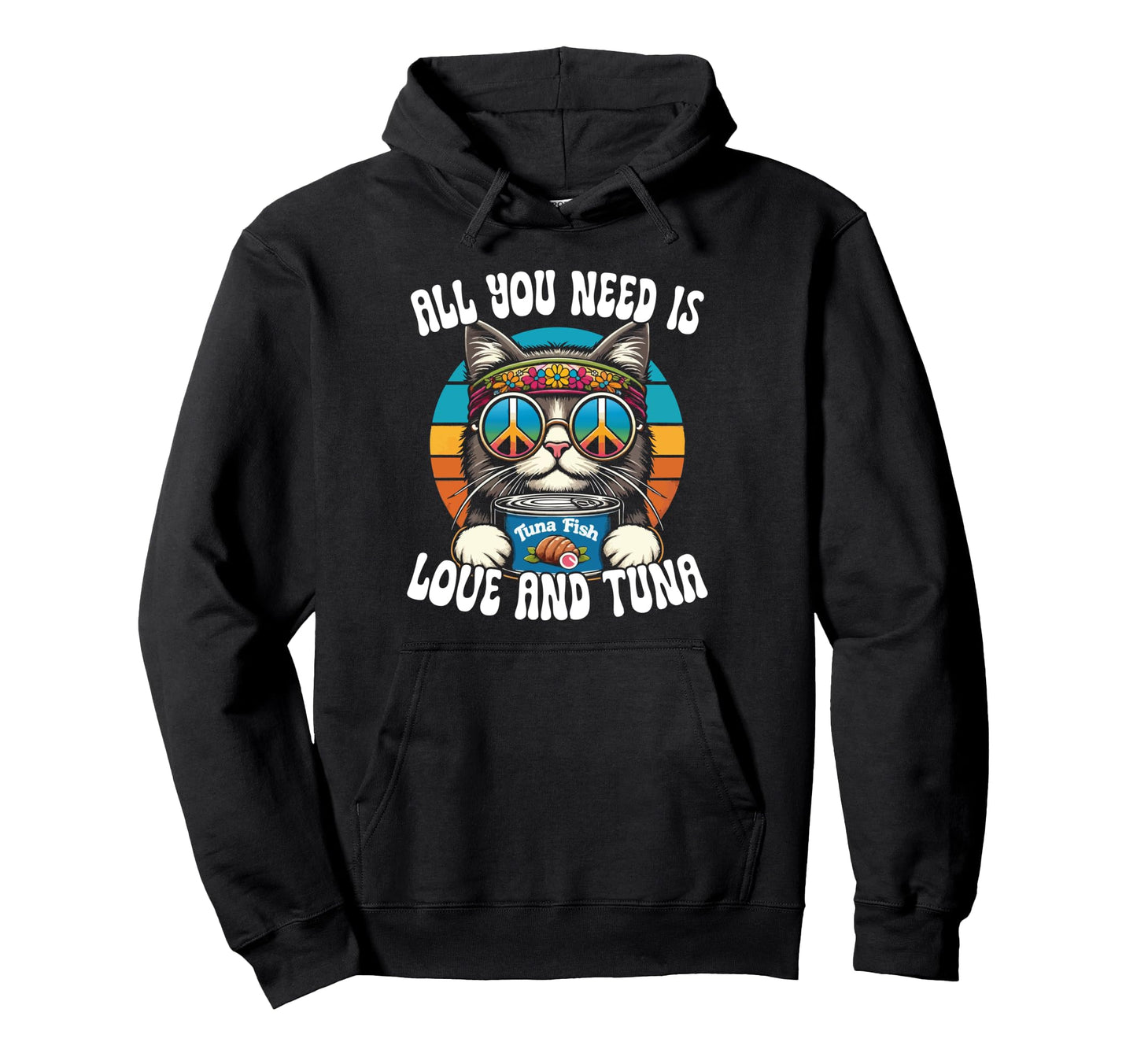 Hippie Cat Groovy Cat Peace Rainbow Hoodie - Trendy Graphic for Adults - T-Shirt, Sweatshirt, Hoodie
