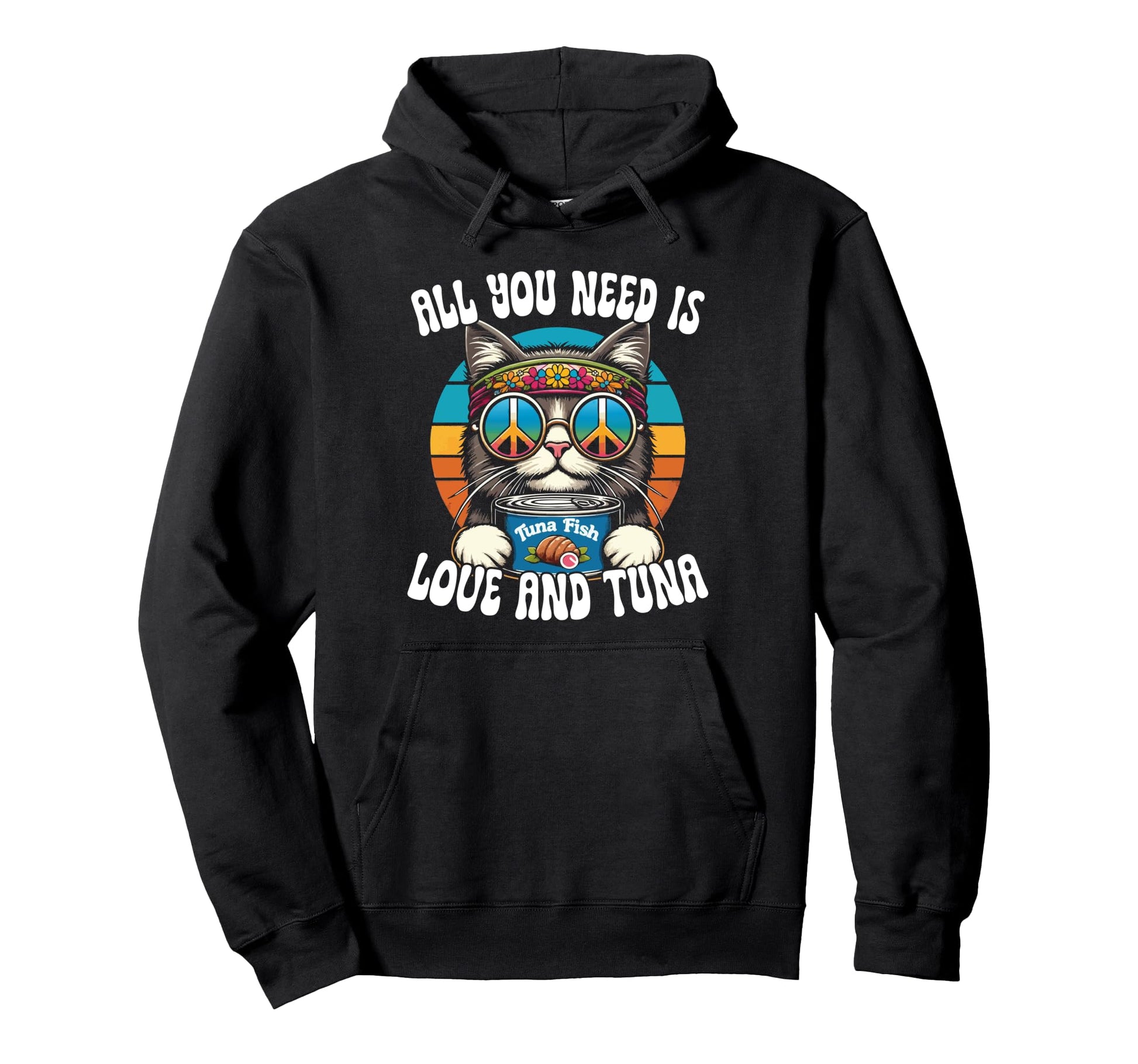 Hippie Cat Groovy Cat Peace Rainbow Hoodie - Trendy Graphic for Adults - T-Shirt, Sweatshirt, Hoodie