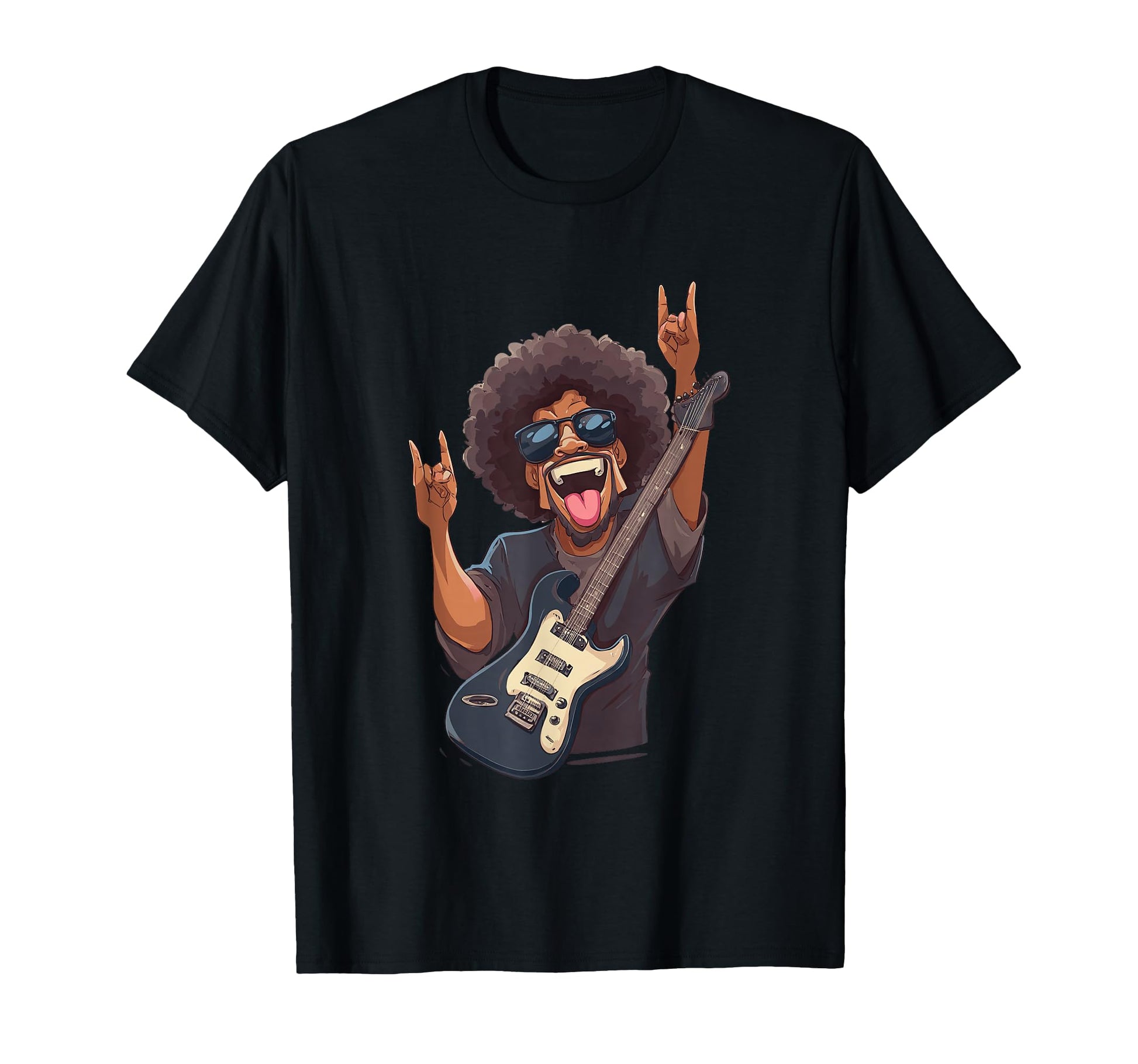 Rock Guitarist Afro Hairstyle T-Shirt - Streetwear Style for Adults - T-Shirt, Sweatshirt, Hoodie