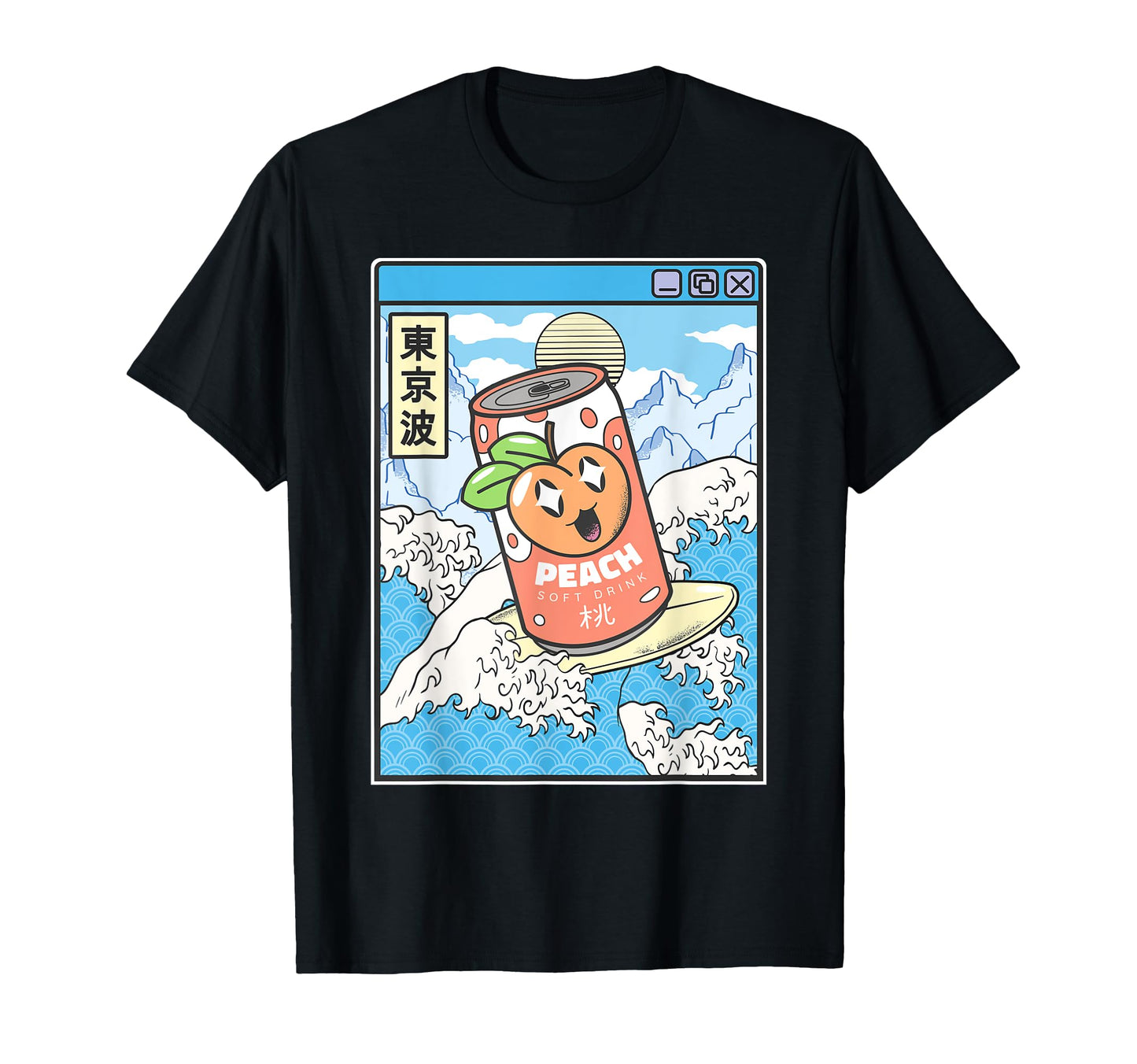 Surfing Peach Soda Japanese Waves T-Shirt - Fun Novelty Design Unisex - T-Shirt, Sweatshirt, Hoodie