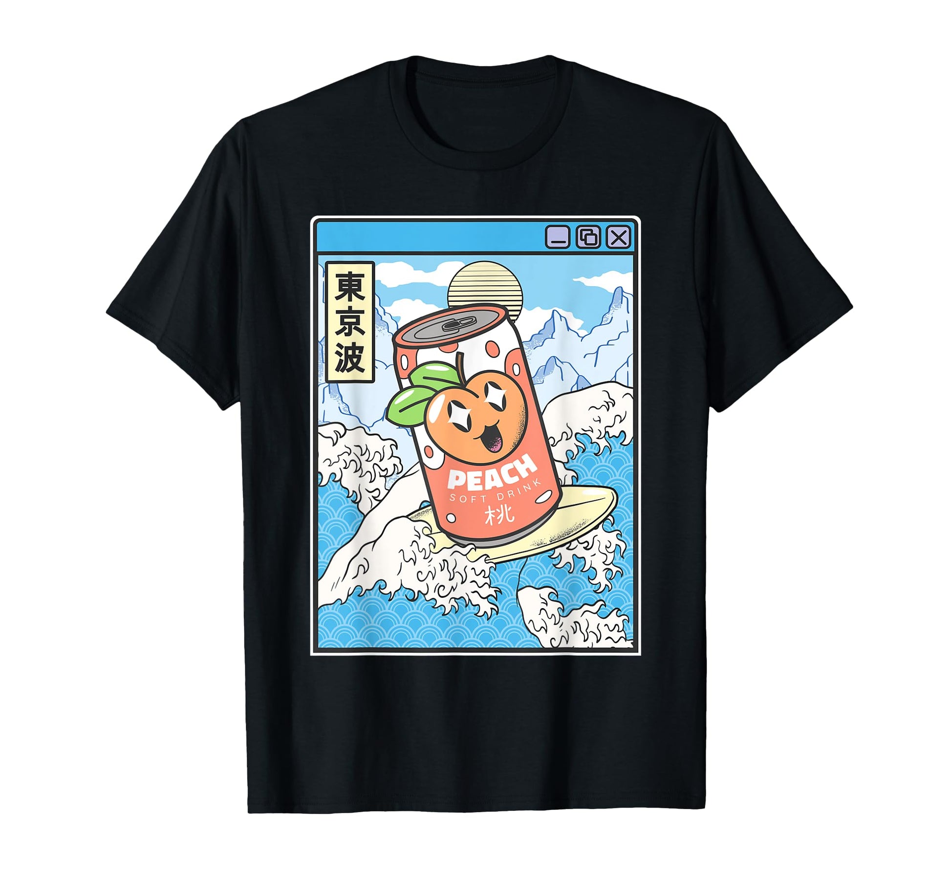 Surfing Peach Soda Japanese Waves T-Shirt - Fun Novelty Design Unisex - T-Shirt, Sweatshirt, Hoodie