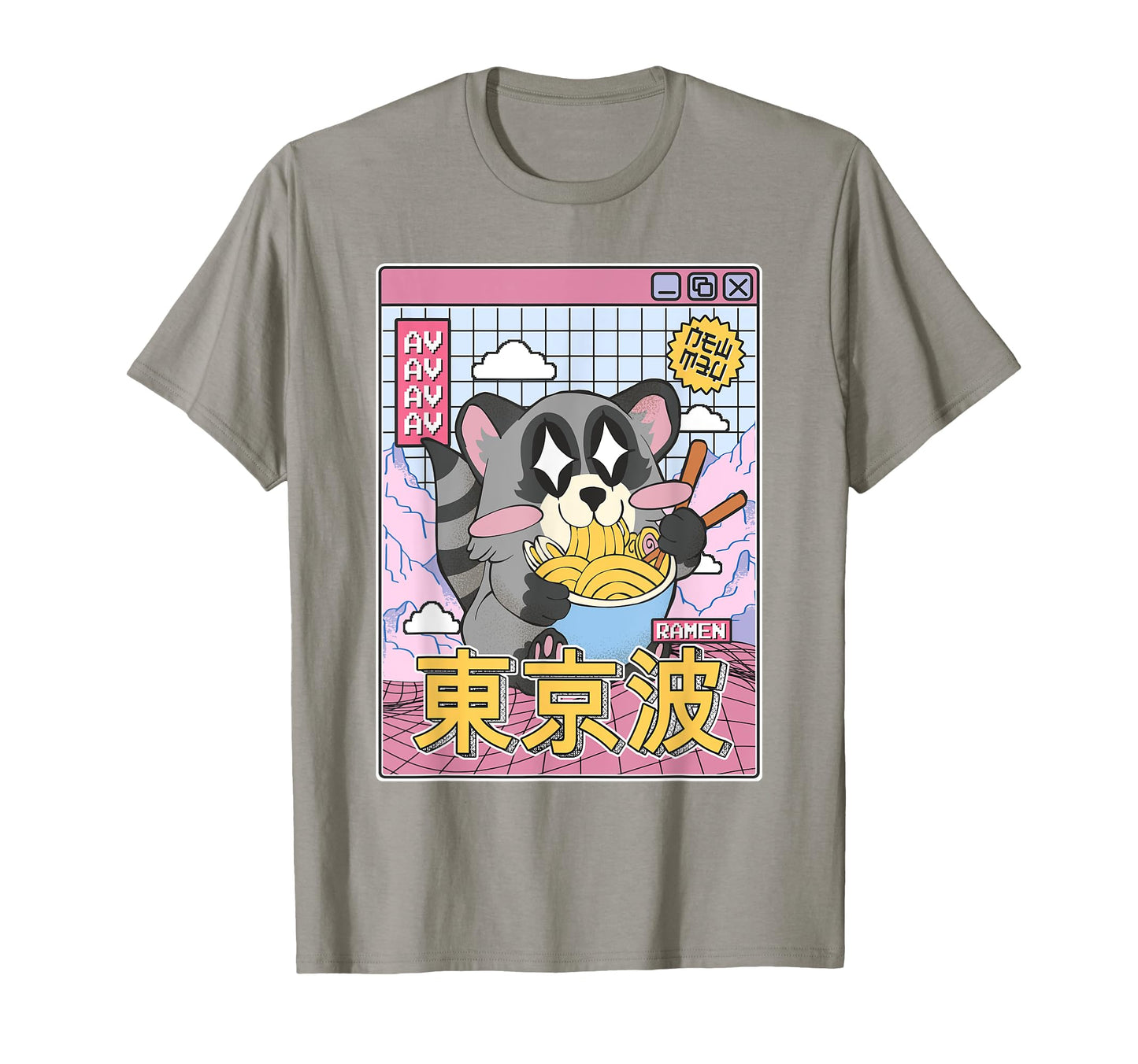 Raccoon Eating Ramen Kawaii Vaporwave T-Shirt - Novelty Apparel Men Women - T-Shirt, Sweatshirt, Hoodie