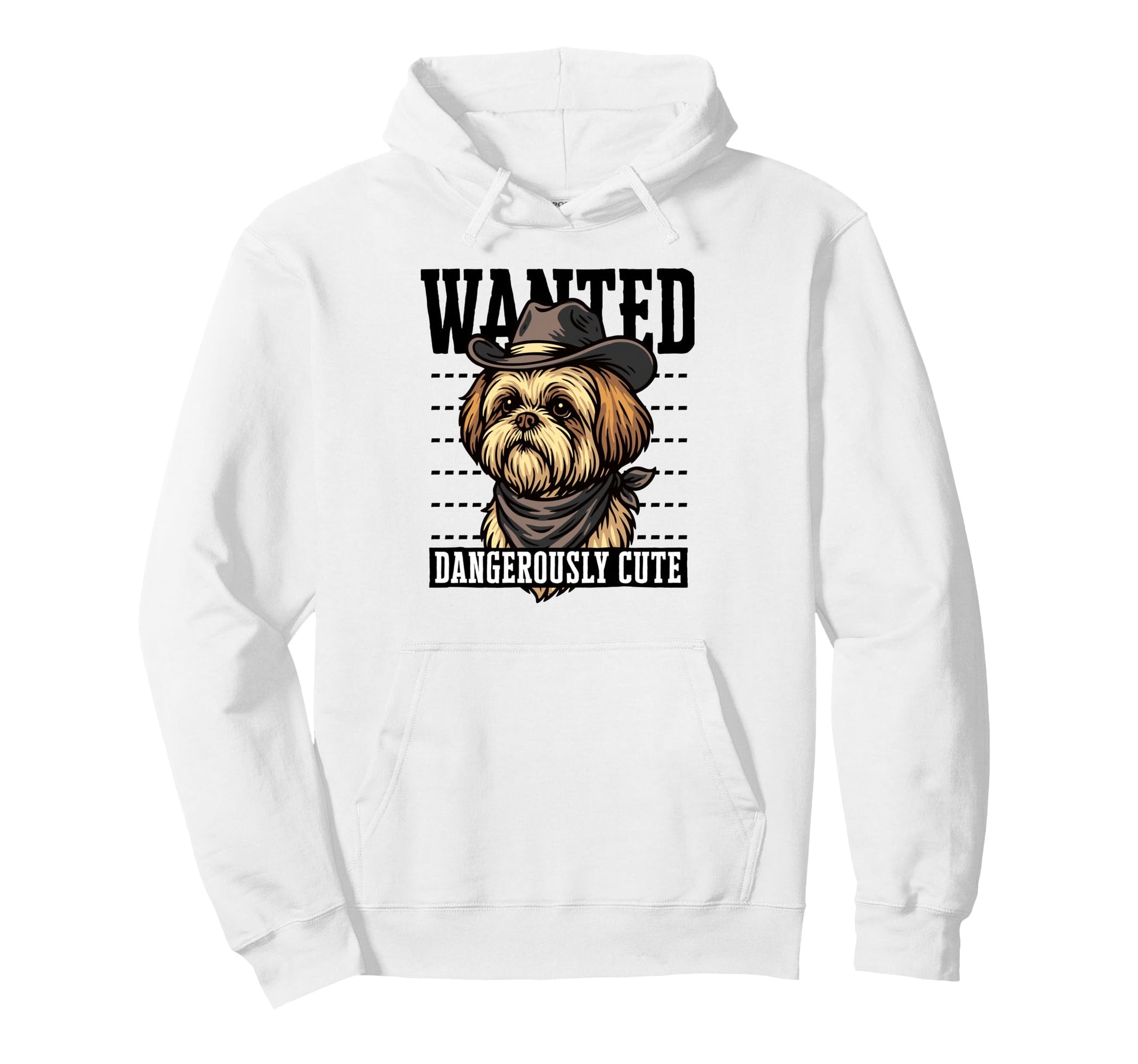 Funny Cowboy Wanted Shih Tzu Hoodie - Casual Everyday Wear Men Women - T-Shirt, Sweatshirt, Hoodie