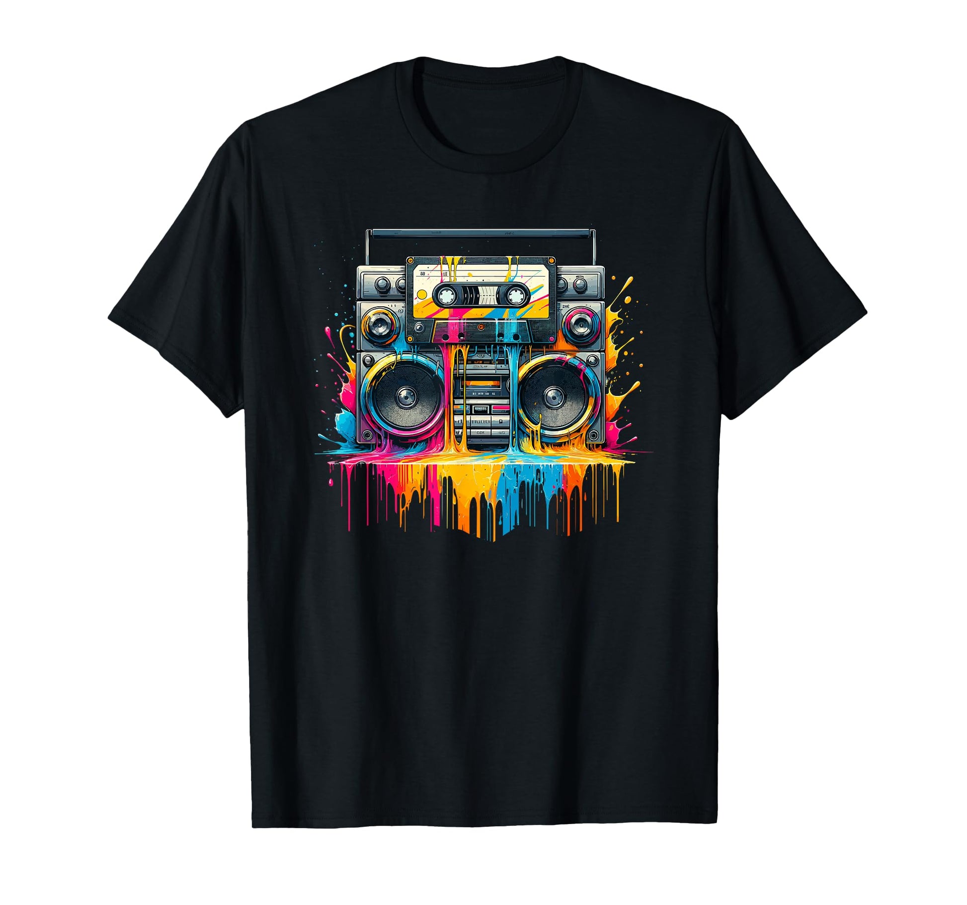 Dripping Paint Boombox Old School 80S T-Shirt - Custom Art Print Unisex - T-Shirt, Sweatshirt, Hoodie