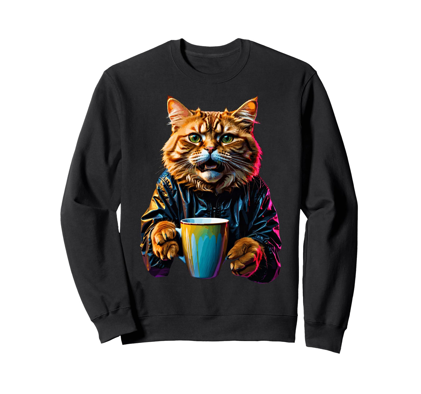Vaporwave Aesthetic Coffee Cats Art Sweatshirt - Aesthetic Graphic Unisex - T-Shirt, Sweatshirt, Hoodie