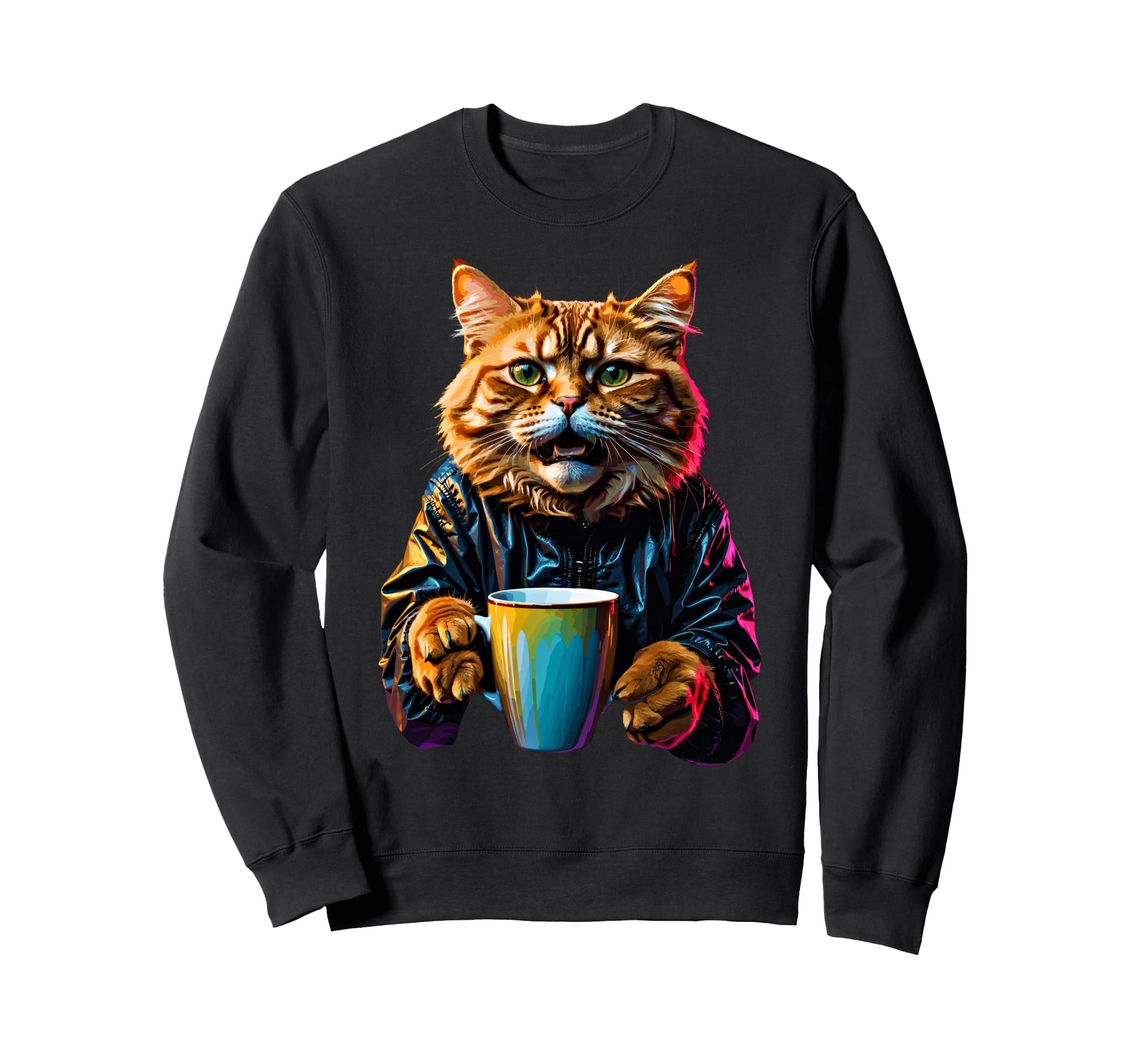 Vaporwave Aesthetic Coffee Cats Art Sweatshirt - Aesthetic Graphic Unisex - T-Shirt, Sweatshirt, Hoodie