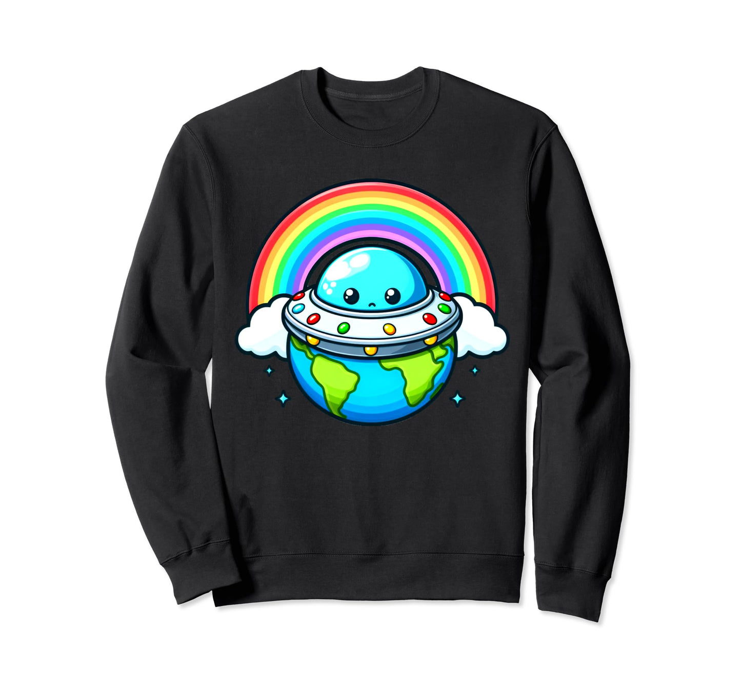 Alien Ufo Over Rainbow Earth Art Sweatshirt - Minimalist Print Unisex - T-Shirt, Sweatshirt, Hoodie