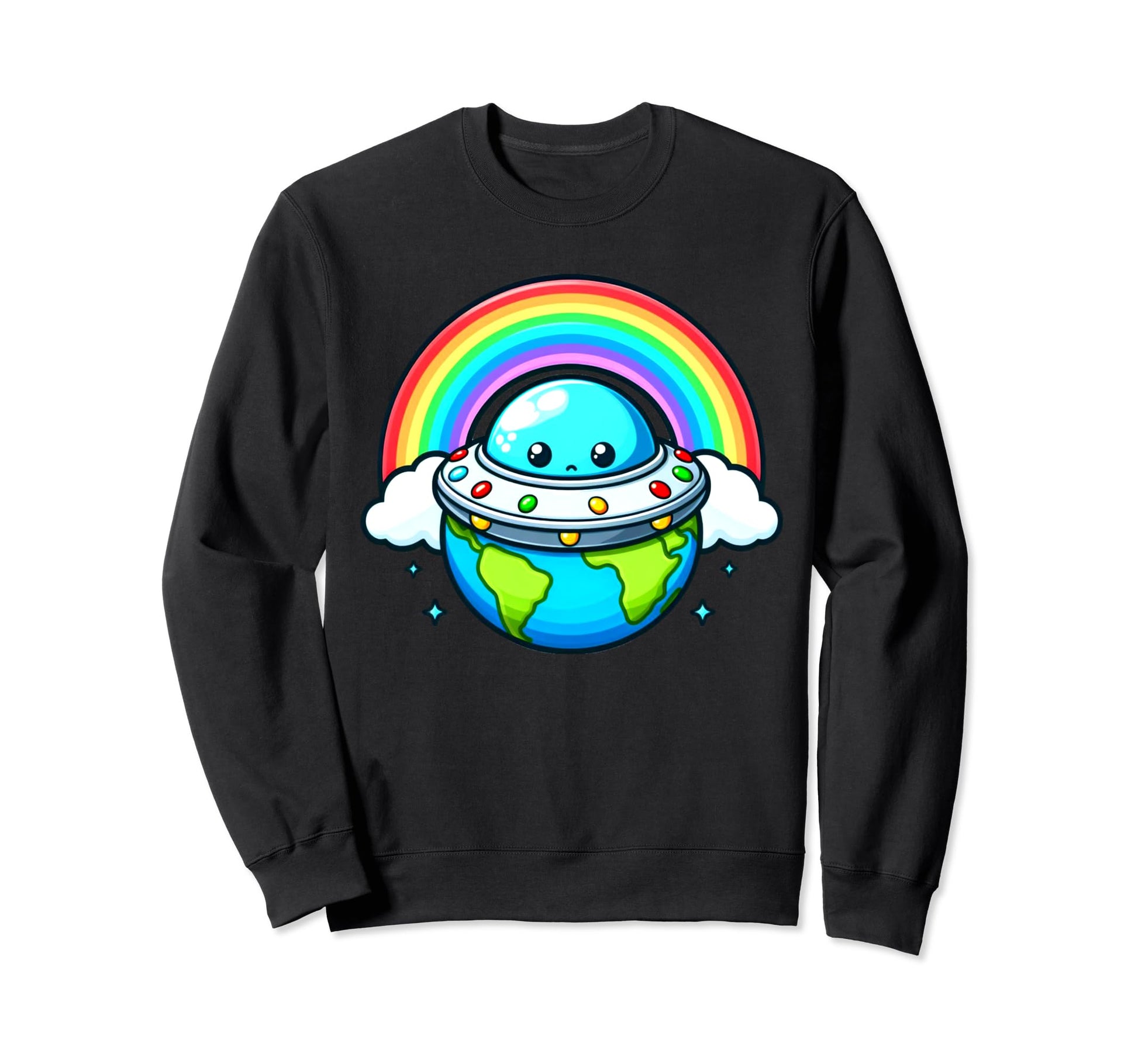 Alien Ufo Over Rainbow Earth Art Sweatshirt - Minimalist Print Unisex - T-Shirt, Sweatshirt, Hoodie