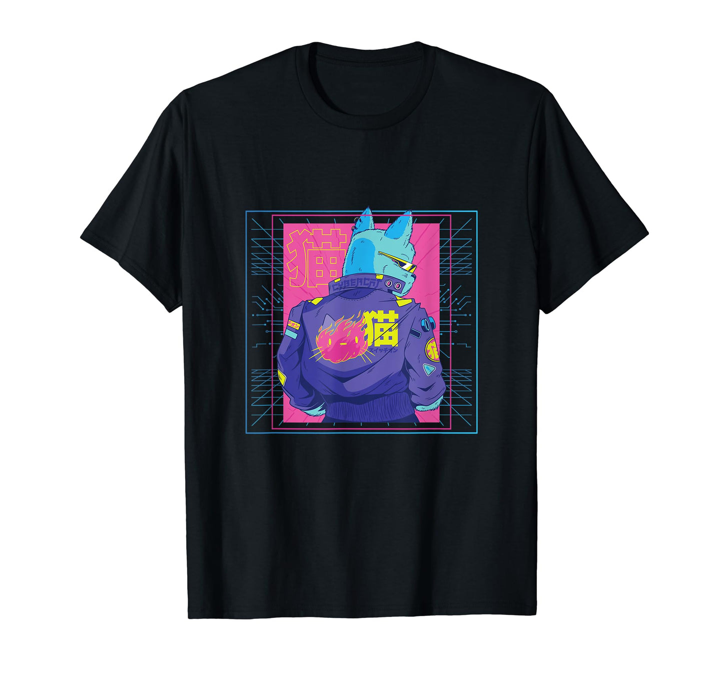 Outrun Cyberpunk Cat 90S 80S Glitch T-Shirt - Minimalist Print for Adults - T-Shirt, Sweatshirt, Hoodie