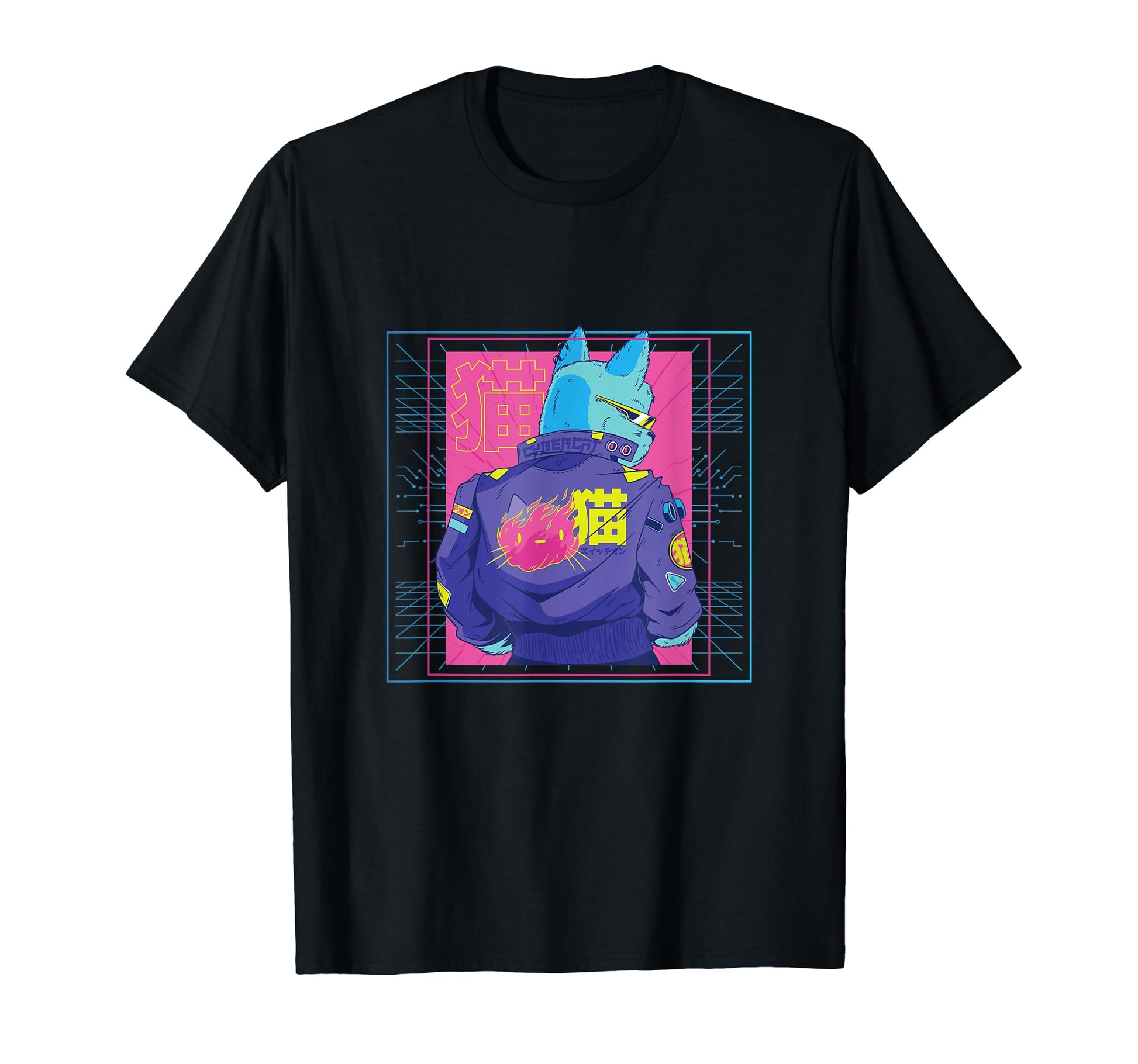 Outrun Cyberpunk Cat 90S 80S Glitch T-Shirt - Minimalist Print for Adults - T-Shirt, Sweatshirt, Hoodie