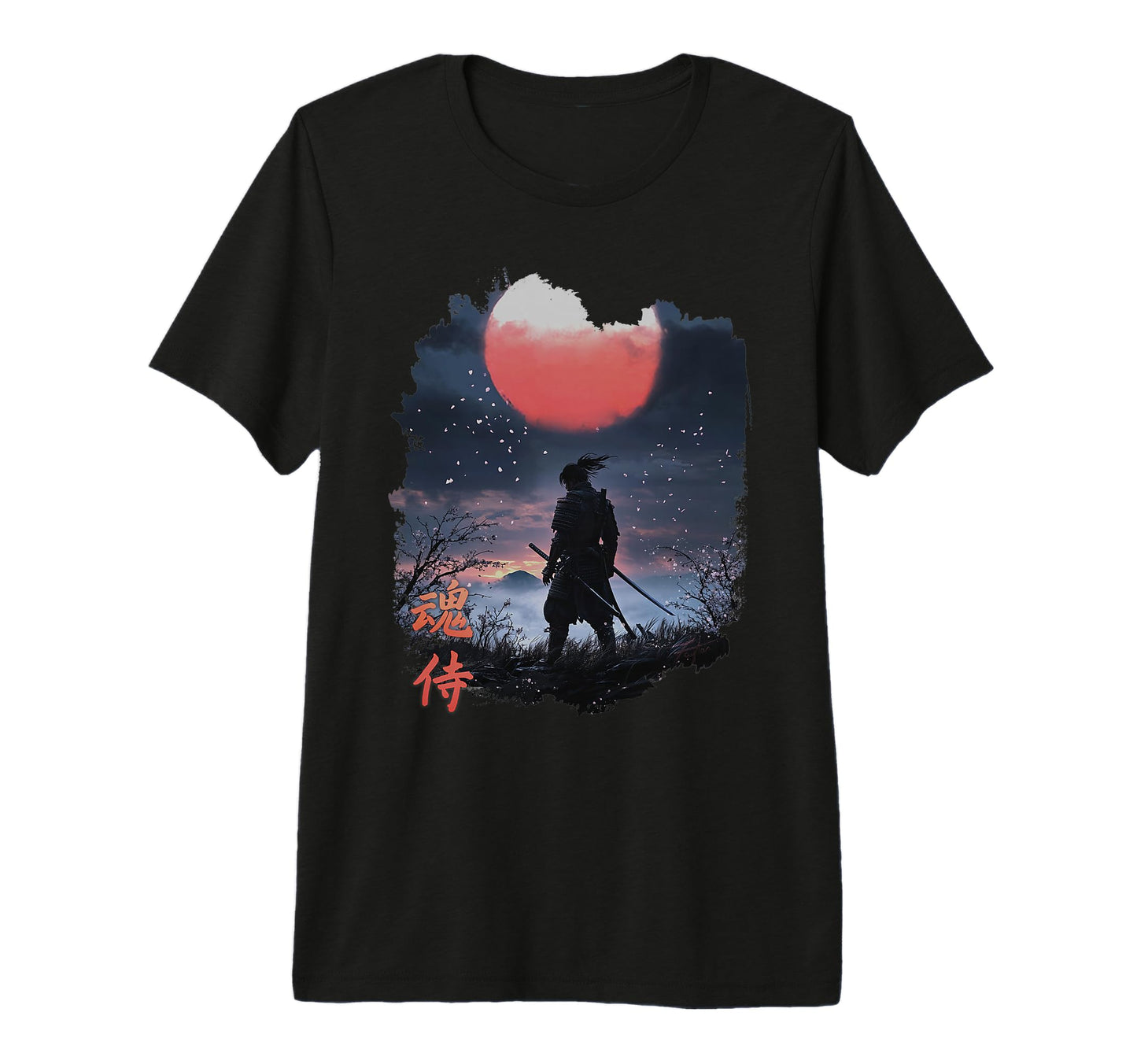 Samurai Moon Japanese Vibes Vaporwave T-Shirt - Unique Graphic Unisex - T-Shirt, Sweatshirt, Hoodie