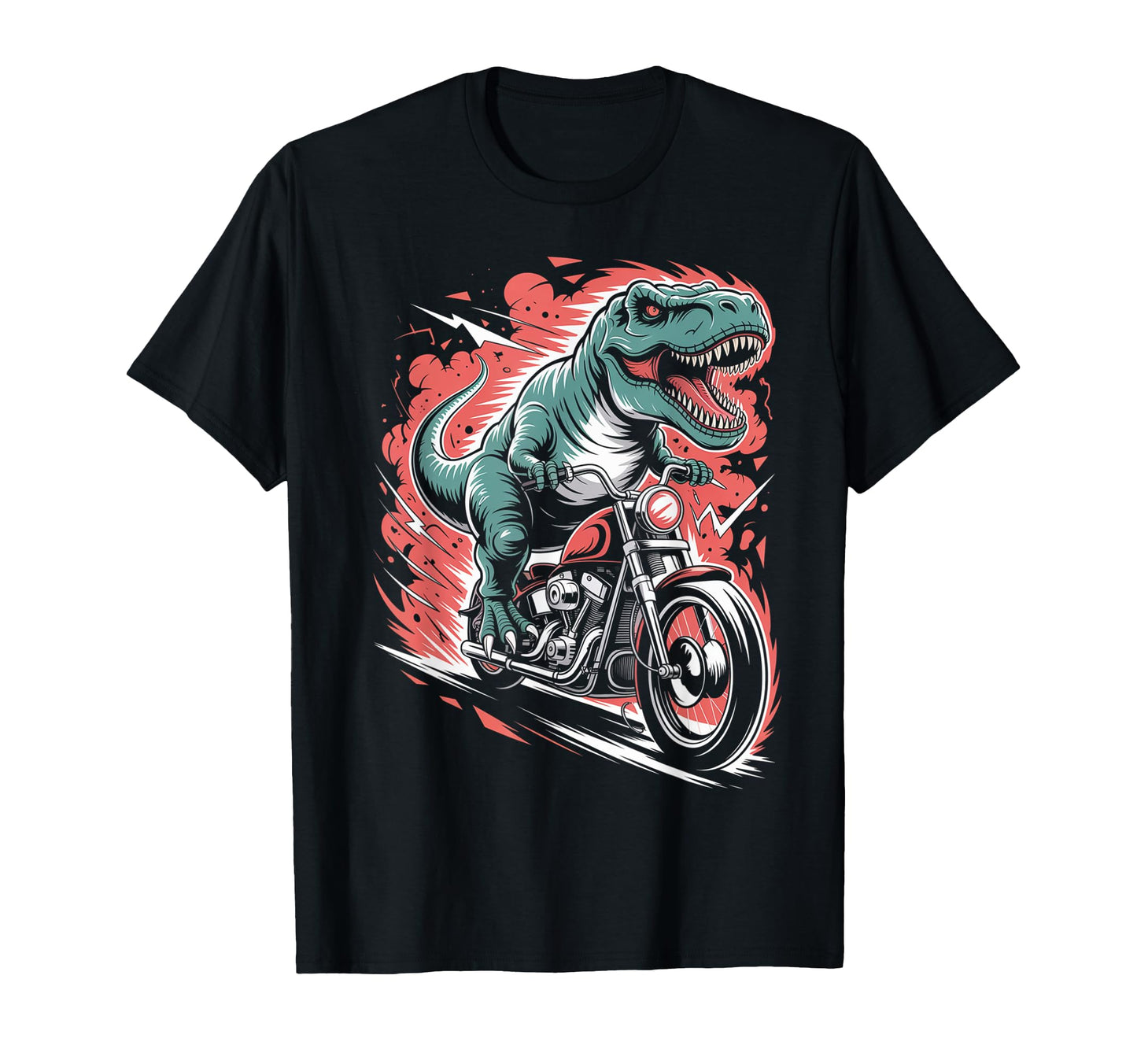Dinosaur Biker Riding Motorcycle T T-Shirt - Casual Everyday Wear Unisex - T-Shirt, Sweatshirt, Hoodie