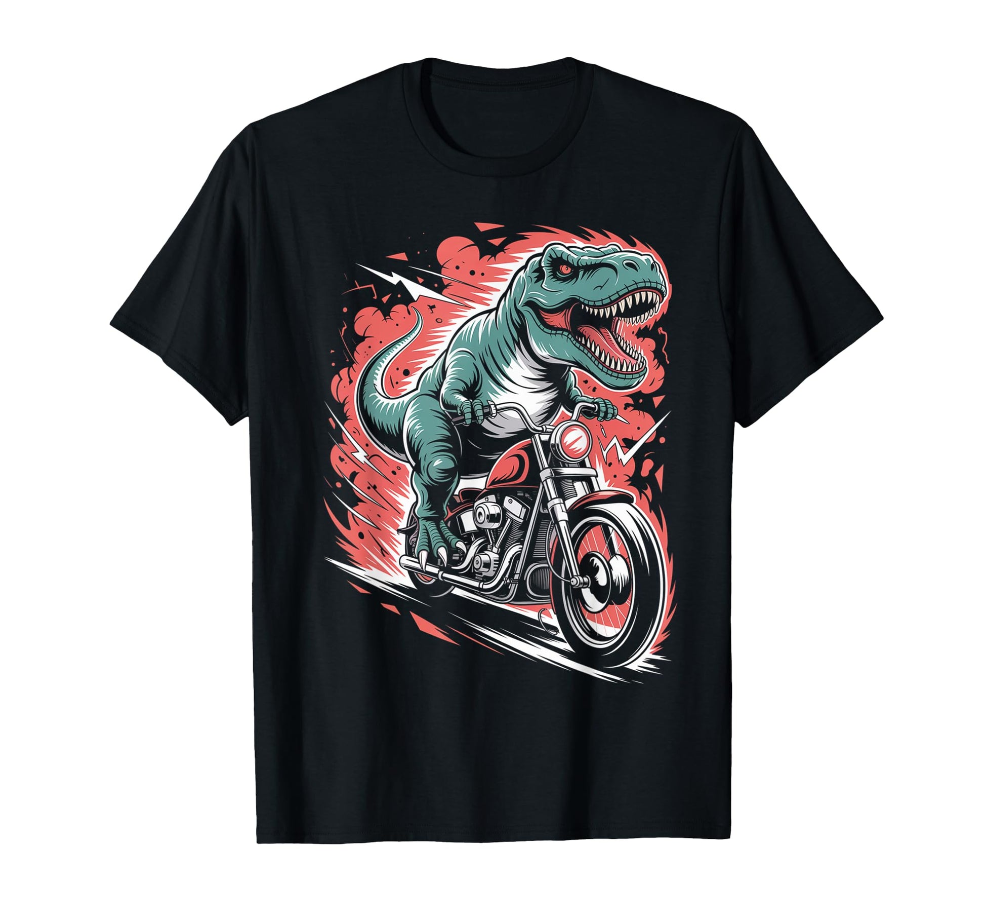 Dinosaur Biker Riding Motorcycle T T-Shirt - Casual Everyday Wear Unisex - T-Shirt, Sweatshirt, Hoodie