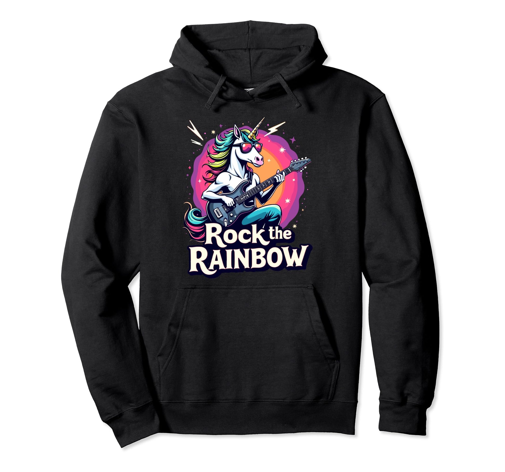 Rock Rainbow Unicorn Guitarist Hoodie - Minimalist Print Unisex - T-Shirt, Sweatshirt, Hoodie