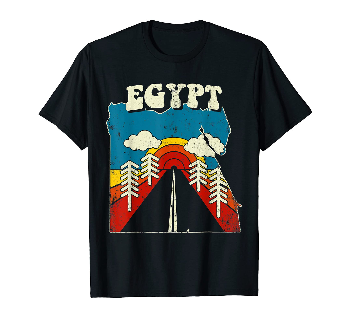 Egypt Egyptian Country Rainbow 70S Map T-Shirt - Trendy Graphic Unisex - T-Shirt, Sweatshirt, Hoodie