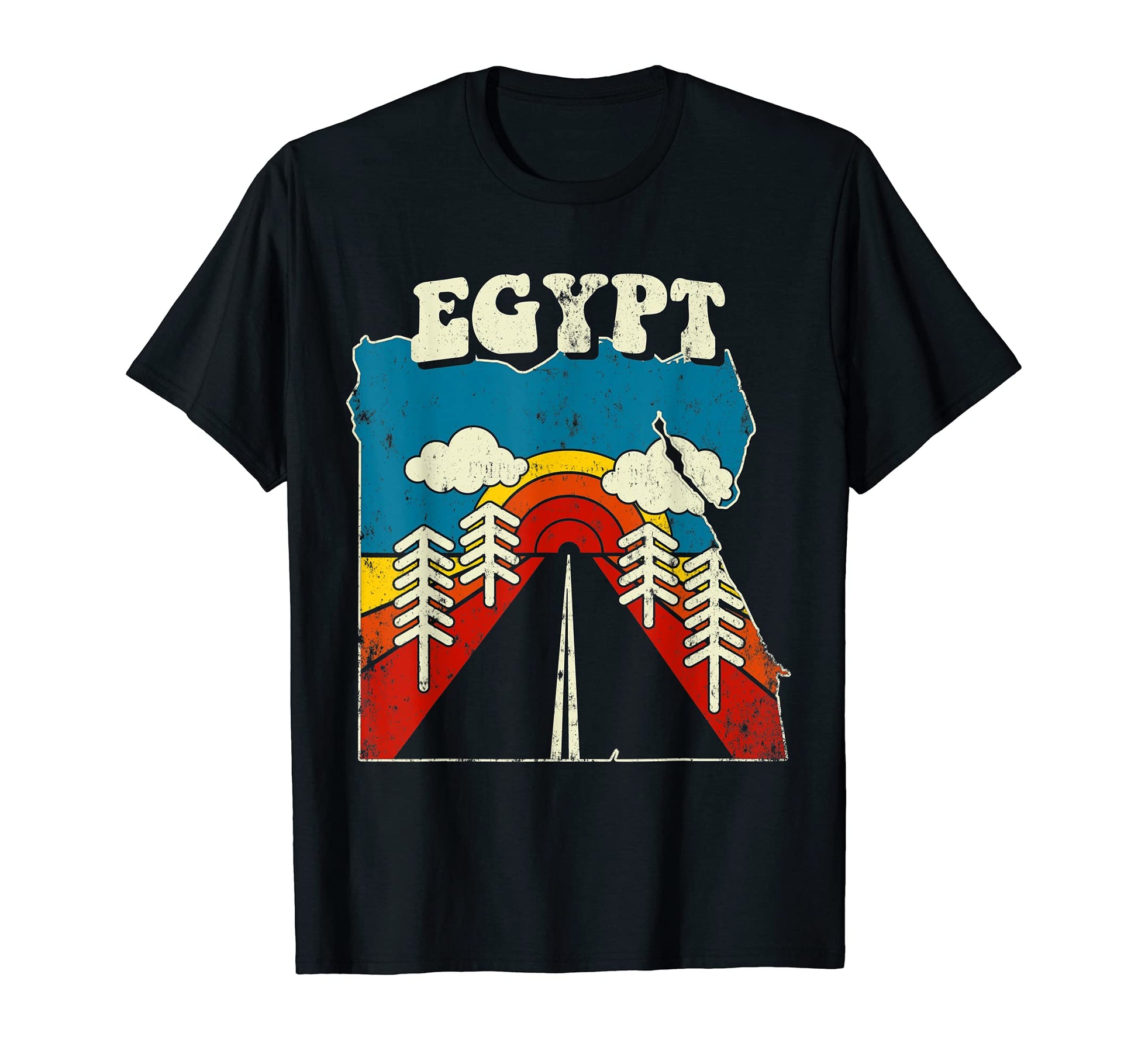 Egypt Egyptian Country Rainbow 70S Map T-Shirt - Trendy Graphic Unisex - T-Shirt, Sweatshirt, Hoodie