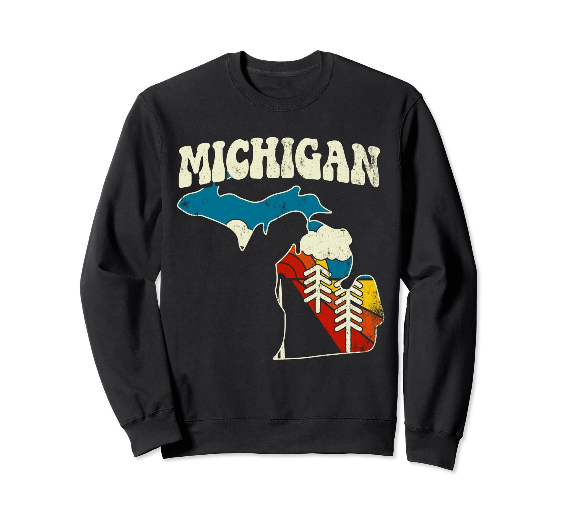 Michigan State Rainbow Hippie 70S Map Sweatshirt - Aesthetic Graphic Unisex - T-Shirt, Sweatshirt, Hoodie