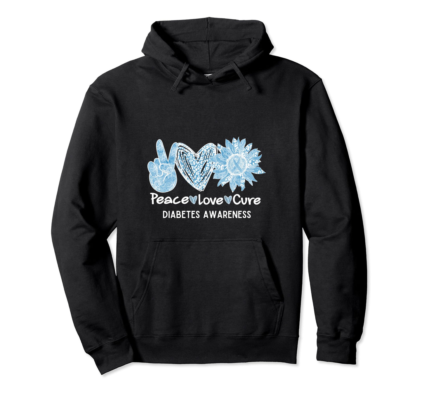Peace Love Cure Diabetes Awareness Hoodie - Aesthetic Graphic for Adults - T-Shirt, Sweatshirt, Hoodie
