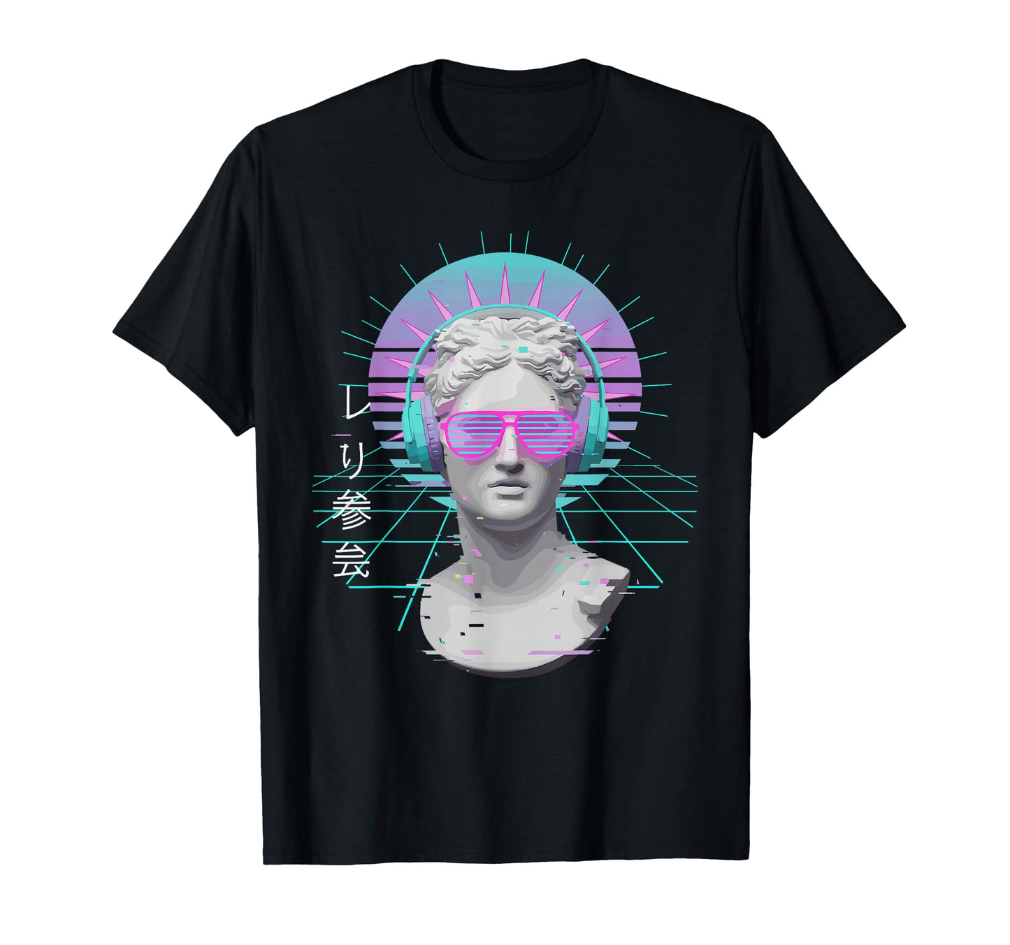 Vaporwave Fan Headphone Statue Glitch T-Shirt - Novelty Apparel Men Women - T-Shirt, Sweatshirt, Hoodie