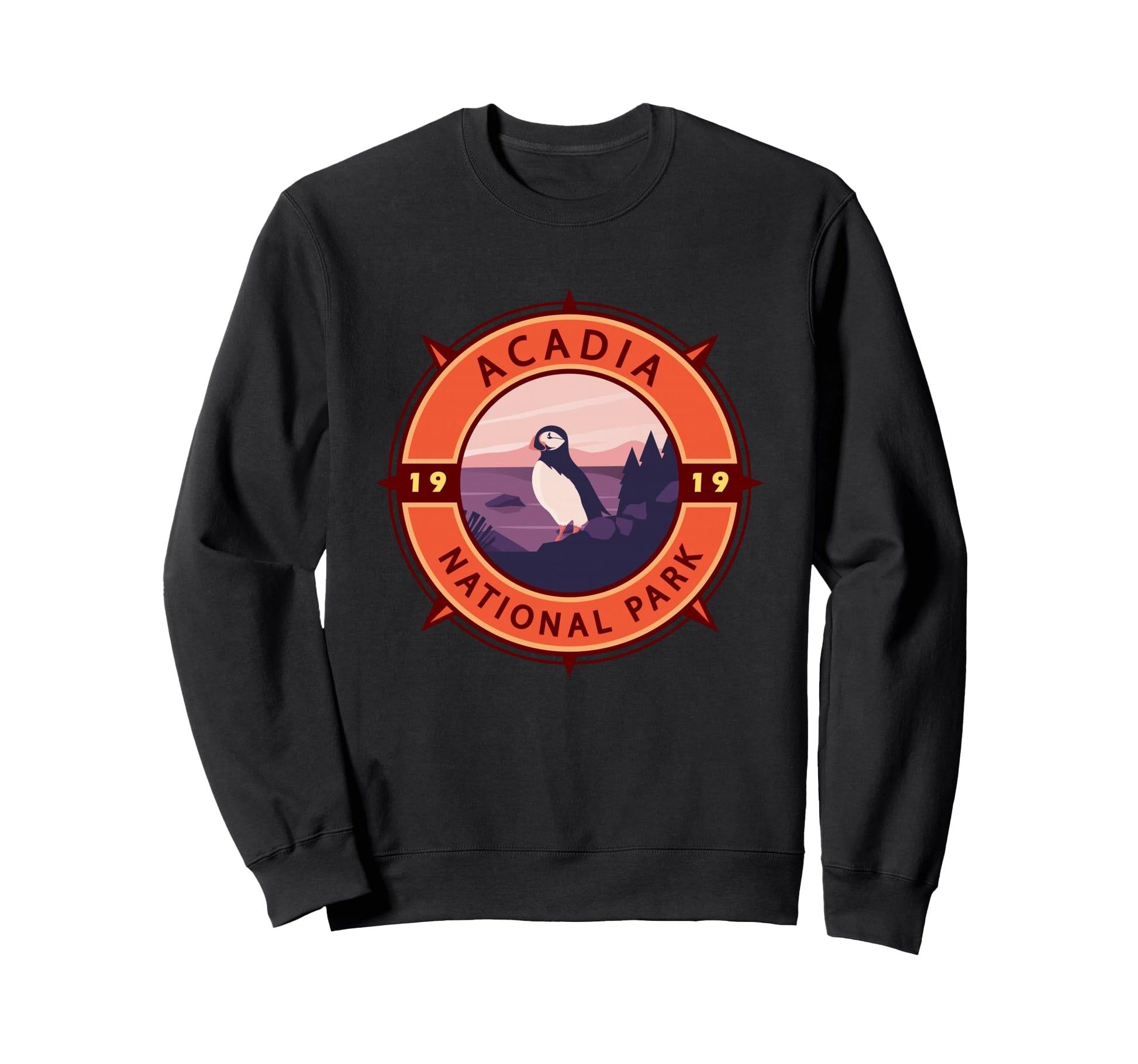 Acadia National Park Puffin Compass Sweatshirt - Novelty Apparel Men Women - T-Shirt, Sweatshirt, Hoodie