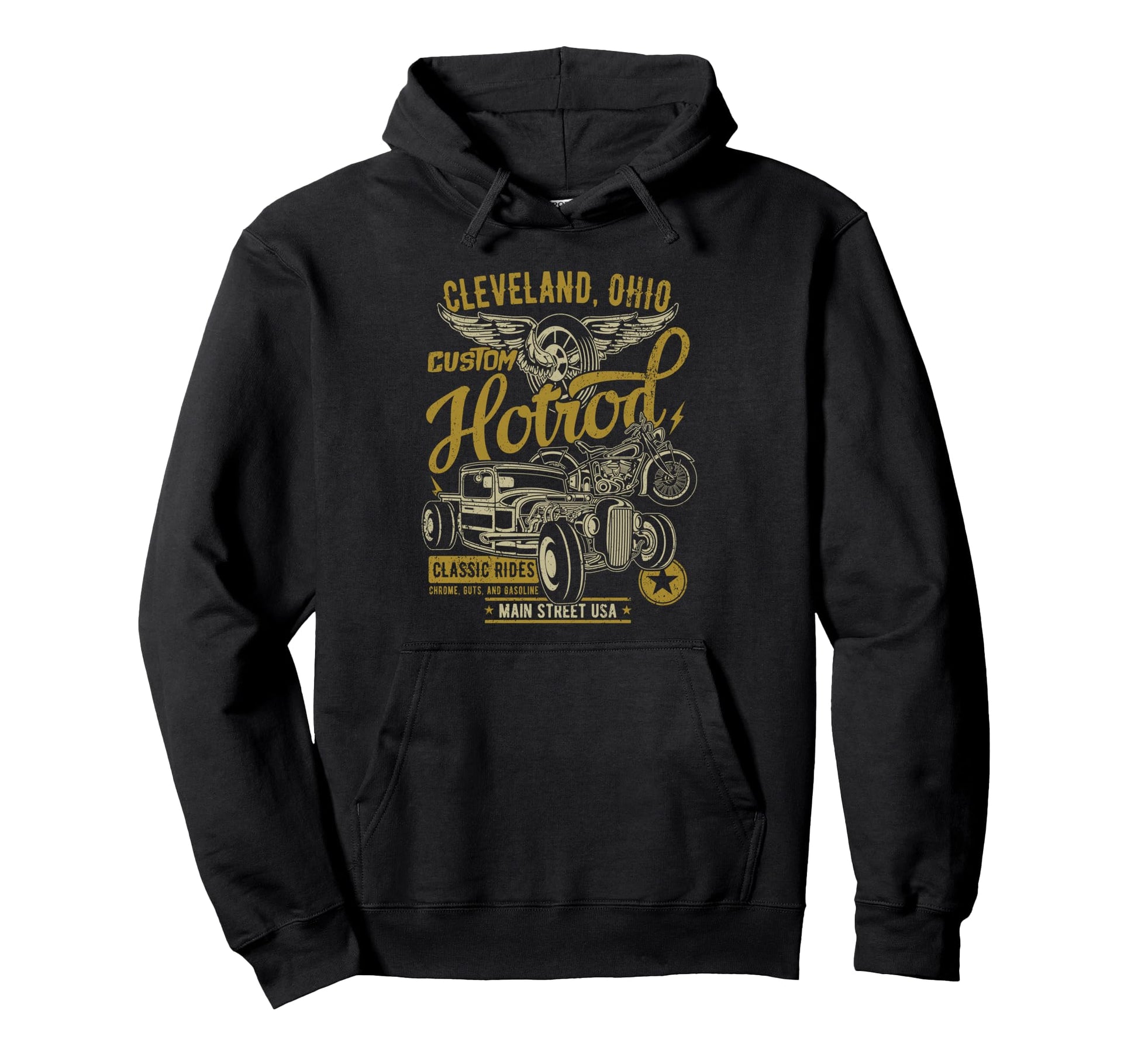 Cleveland Oh Hotrod Car Motorcycle Hoodie - Graphic Print for Adults - T-Shirt, Sweatshirt, Hoodie