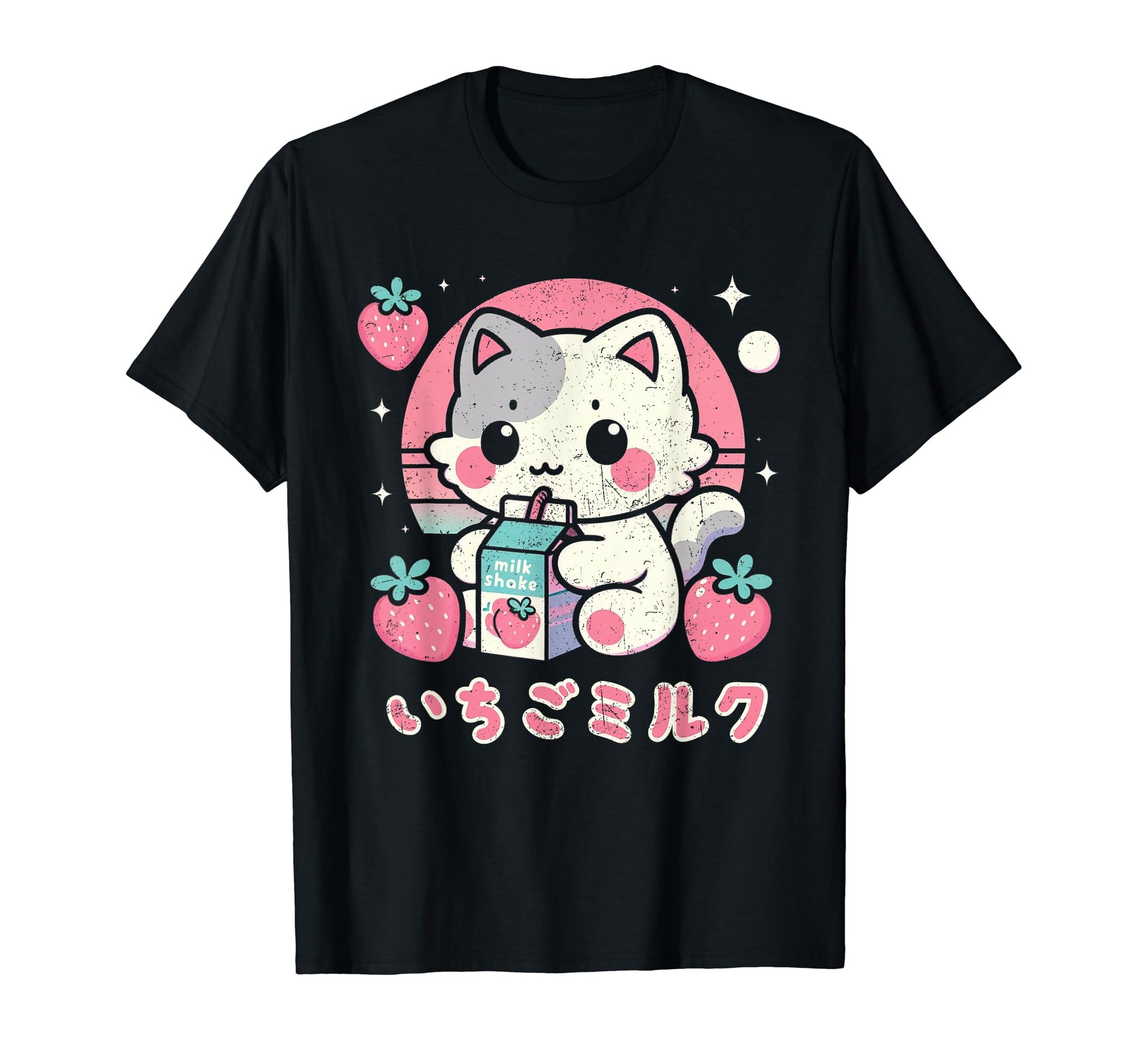 Cat Strawberry Milk Anime Kawaii T-Shirt - Custom Art Print Unisex - T-Shirt, Sweatshirt, Hoodie