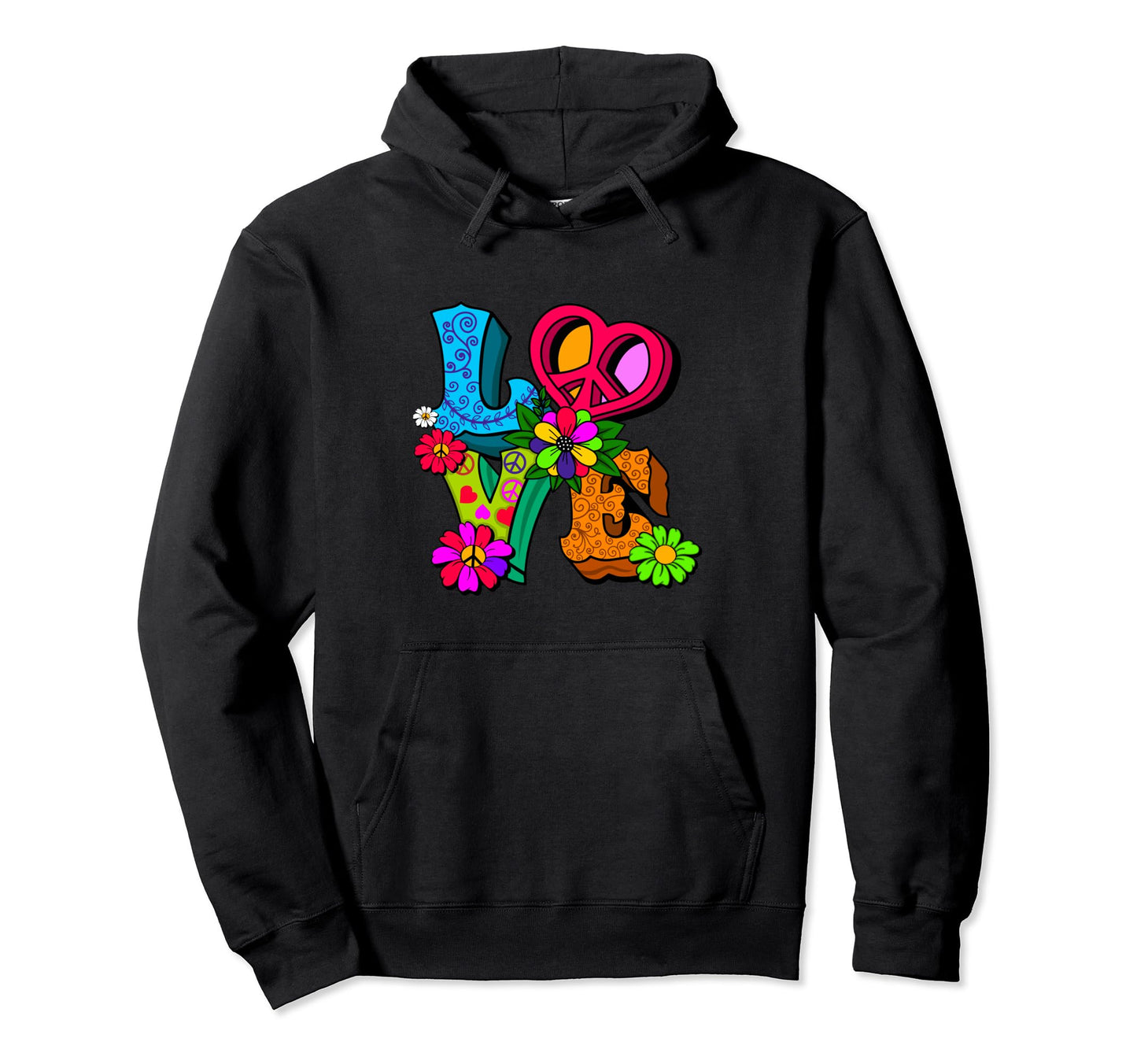 Flower Power Hippie Groovy Love Peace Heart Hoodie - Graphic Print Unisex - T-Shirt, Sweatshirt, Hoodie