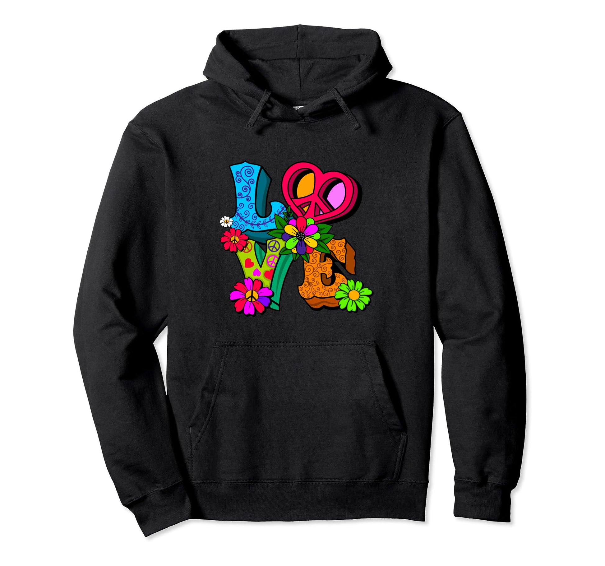 Flower Power Hippie Groovy Love Peace Heart Hoodie - Graphic Print Unisex - T-Shirt, Sweatshirt, Hoodie