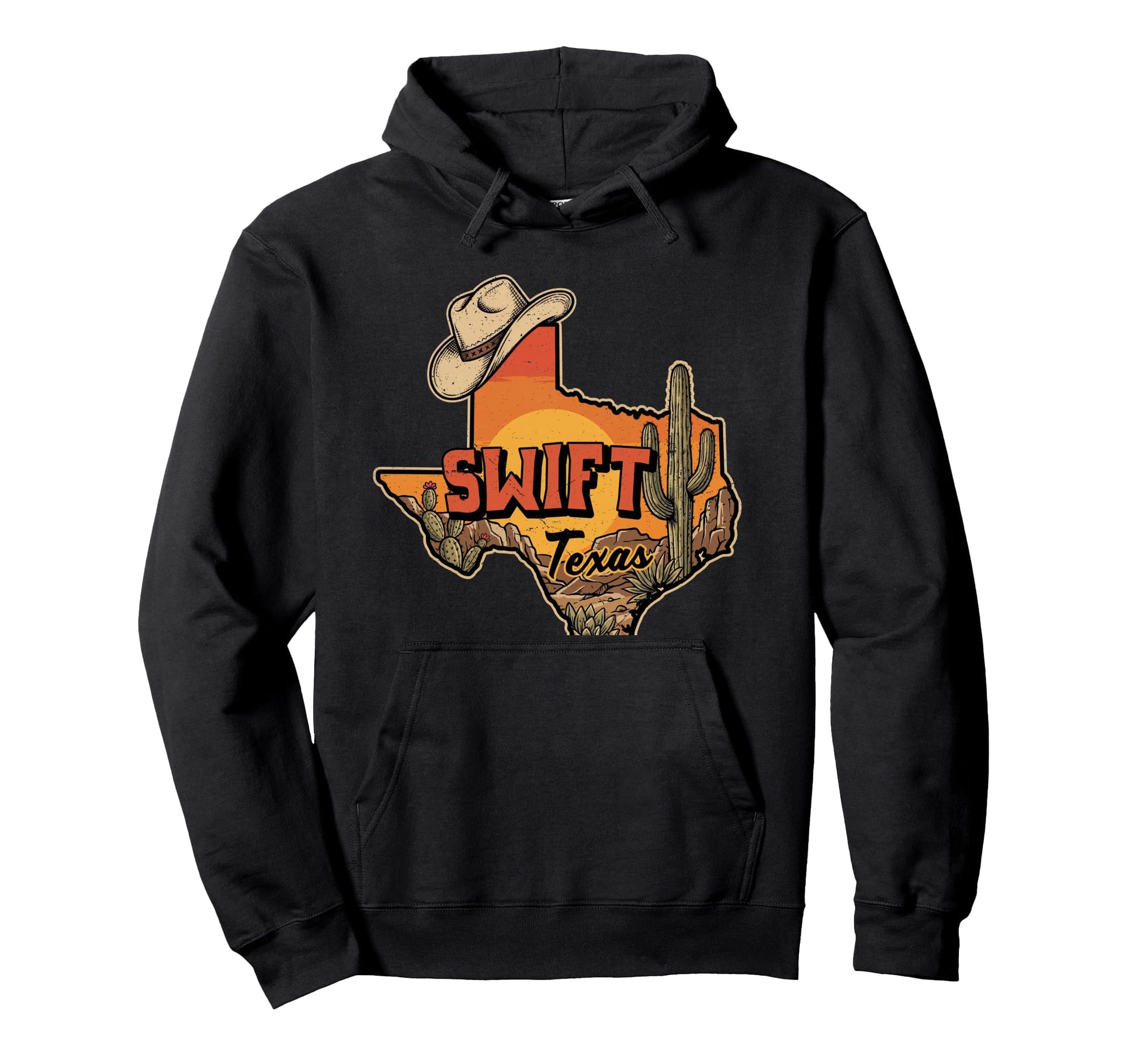 Swift Texas Cowboy Hat Desert Cactus Sunset Hoodie - Unique Graphic Unisex - T-Shirt, Sweatshirt, Hoodie