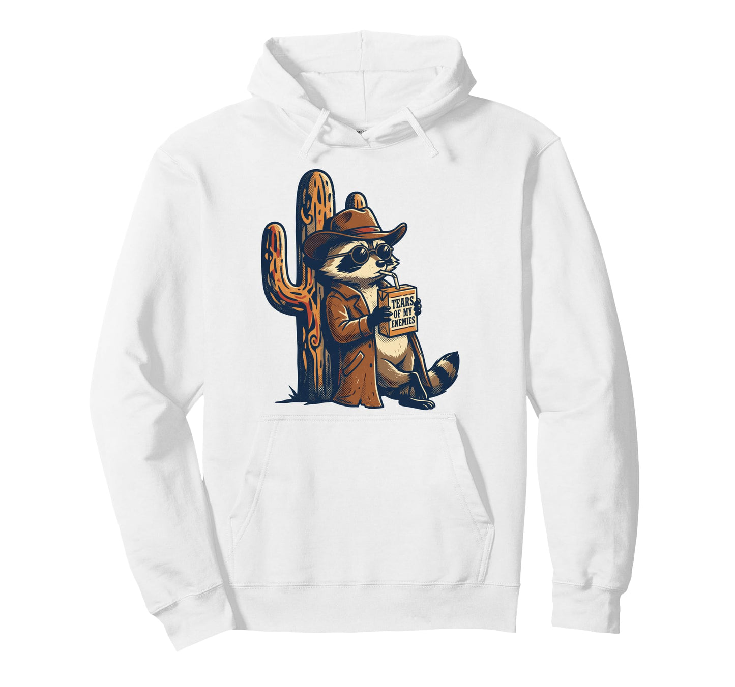 Funny Raccoon Cowboy Tears My Enemies Hoodie - Novelty Apparel for Adults - T-Shirt, Sweatshirt, Hoodie