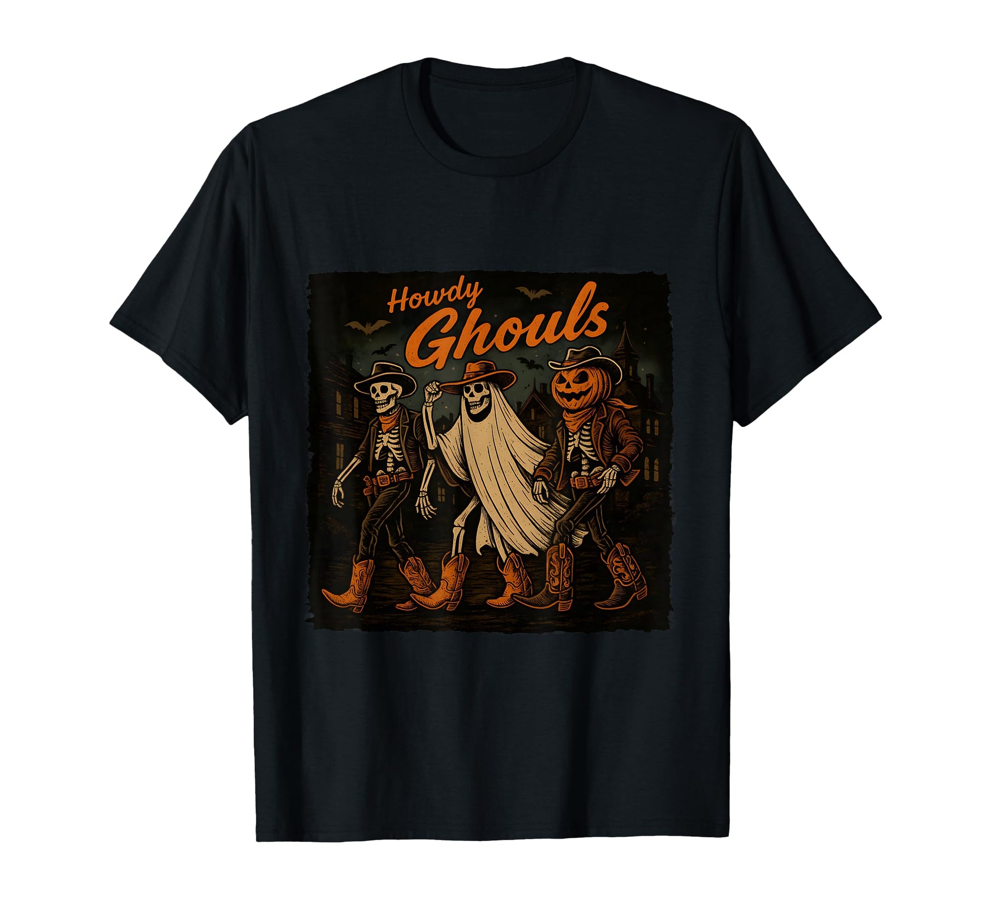 Howdy Ghouls Western Halloween Cowboy T-Shirt - Graphic Print for Adults - T-Shirt, Sweatshirt, Hoodie