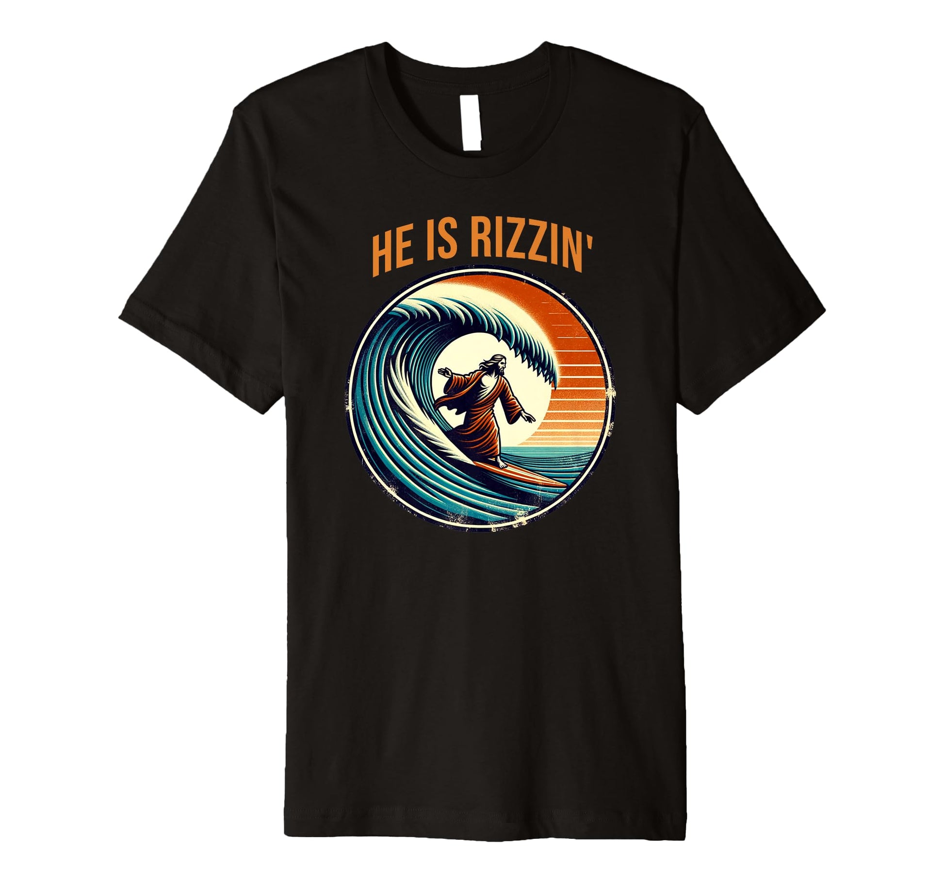He Is Rizzin Funny Jesus Surfing T-Shirt - Aesthetic Graphic for Adults - T-Shirt, Sweatshirt, Hoodie