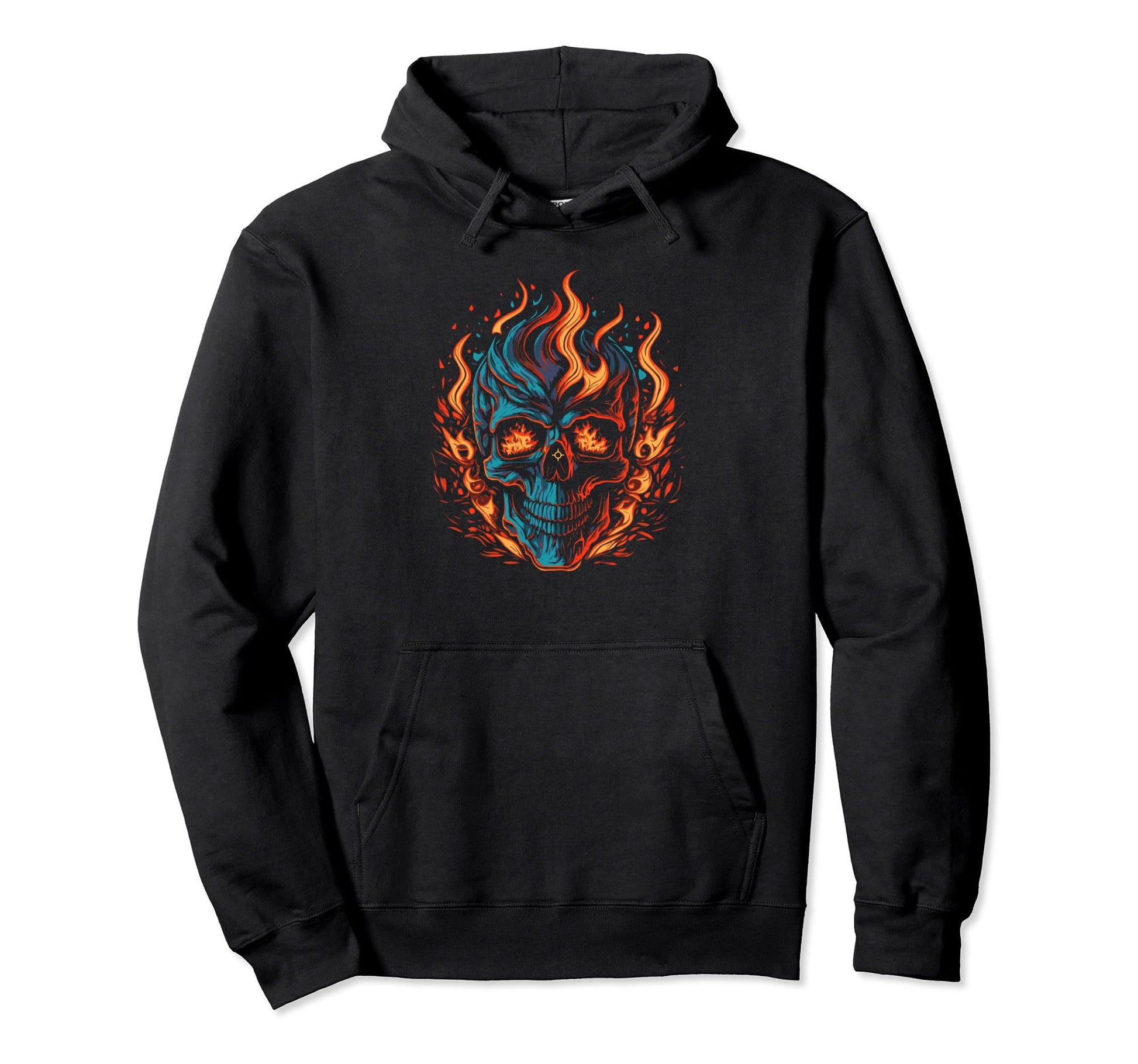Fiery Flaming Skull Awesome Motorcycle Hoodie - Custom Art Print Unisex - T-Shirt, Sweatshirt, Hoodie