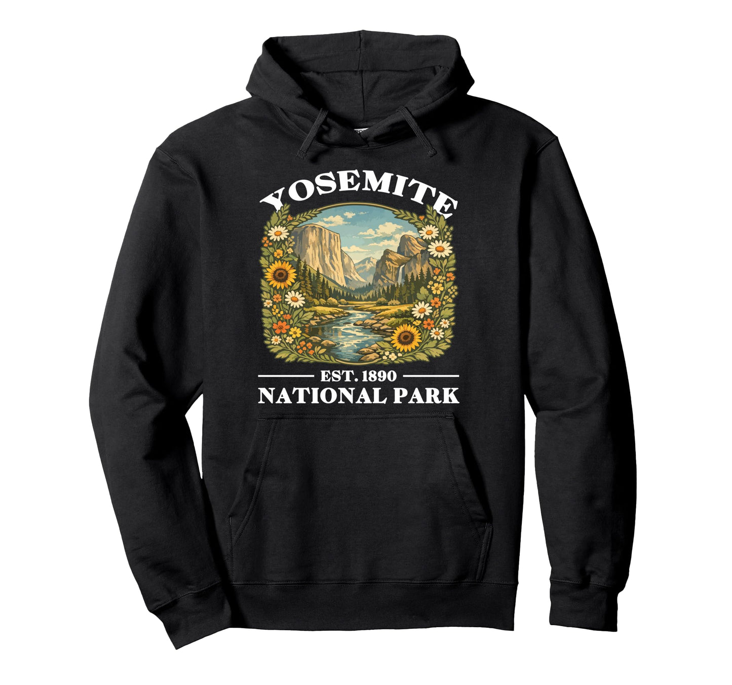 Yosemite National Park Hiking Floral Hoodie - Novelty Apparel for Adults - T-Shirt, Sweatshirt, Hoodie