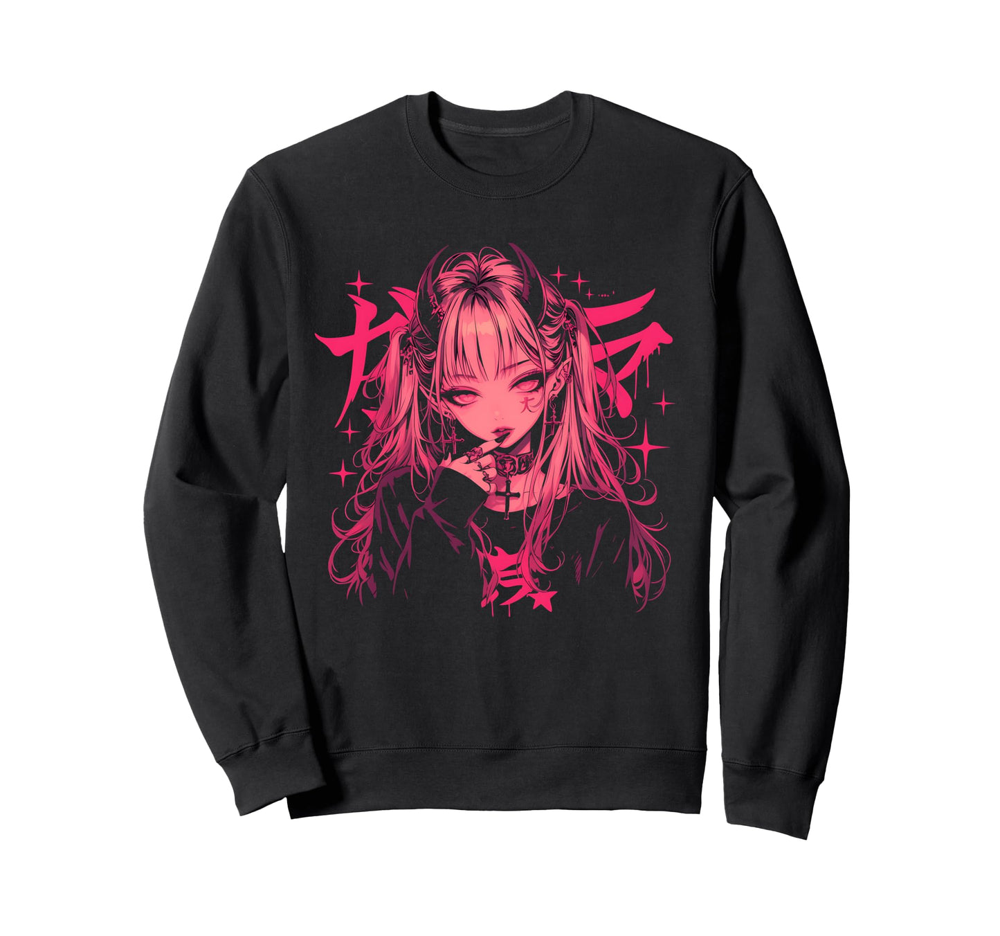 Goth Grunge Demon Anime Waifu Horror Sweatshirt - Novelty Apparel Unisex - T-Shirt, Sweatshirt, Hoodie