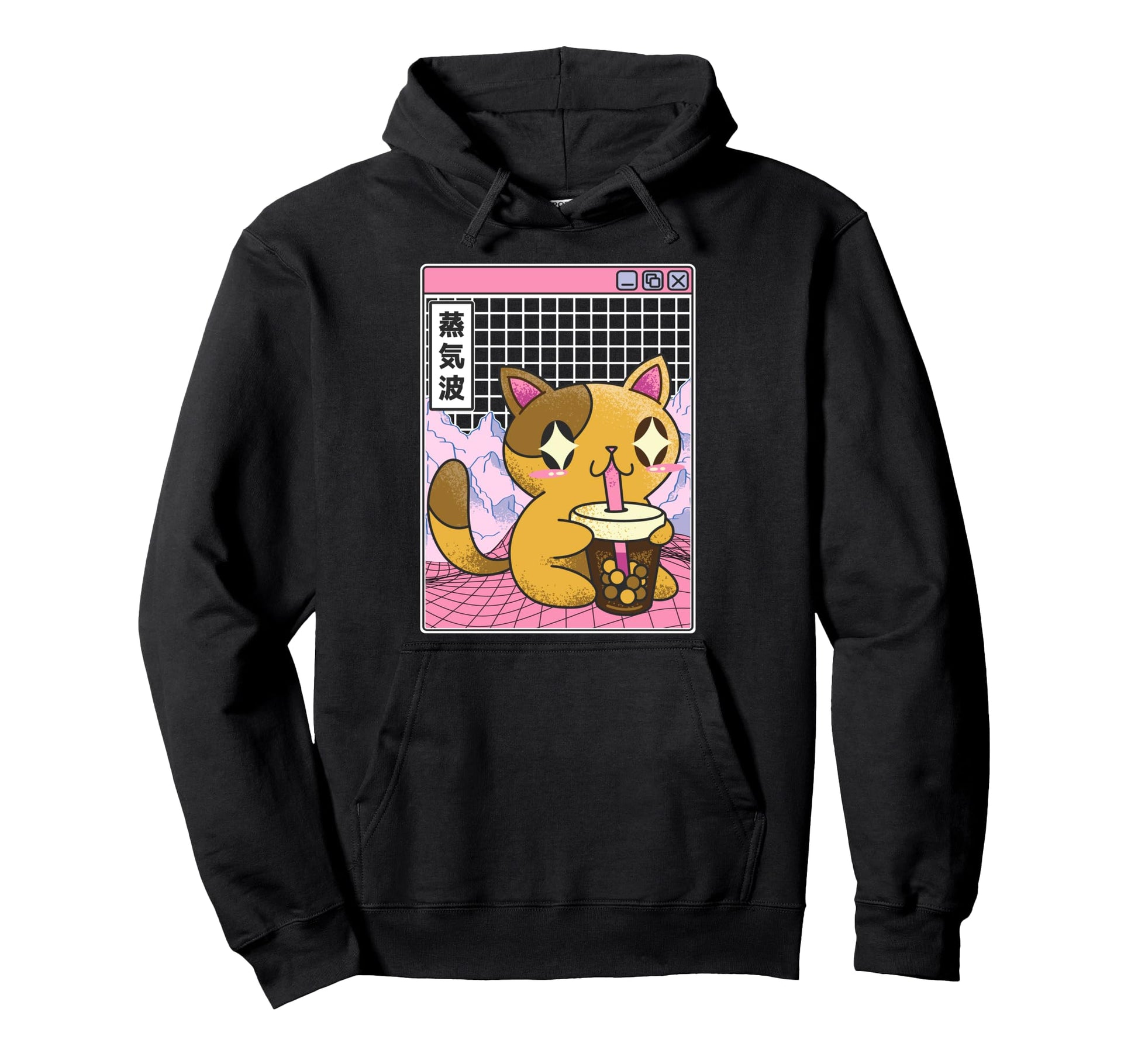 Cat Drinking Bubble Tea Kawaii Vaporwave Hoodie - Unique Graphic Men Women - T-Shirt, Sweatshirt, Hoodie