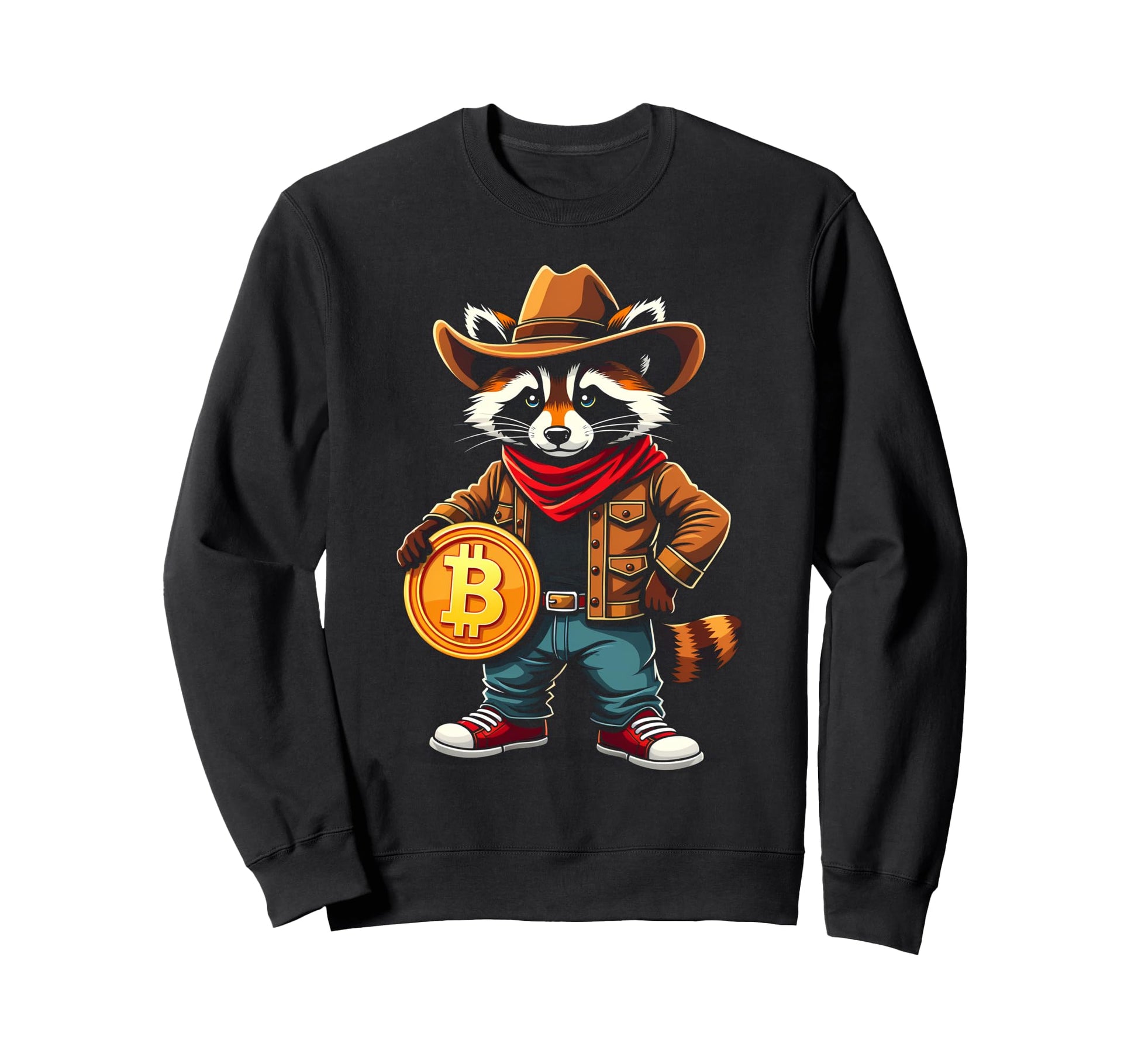 Raccoon Cowboy Bitcoin Logo Hodl Btc Sweatshirt - Streetwear Style Unisex - T-Shirt, Sweatshirt, Hoodie
