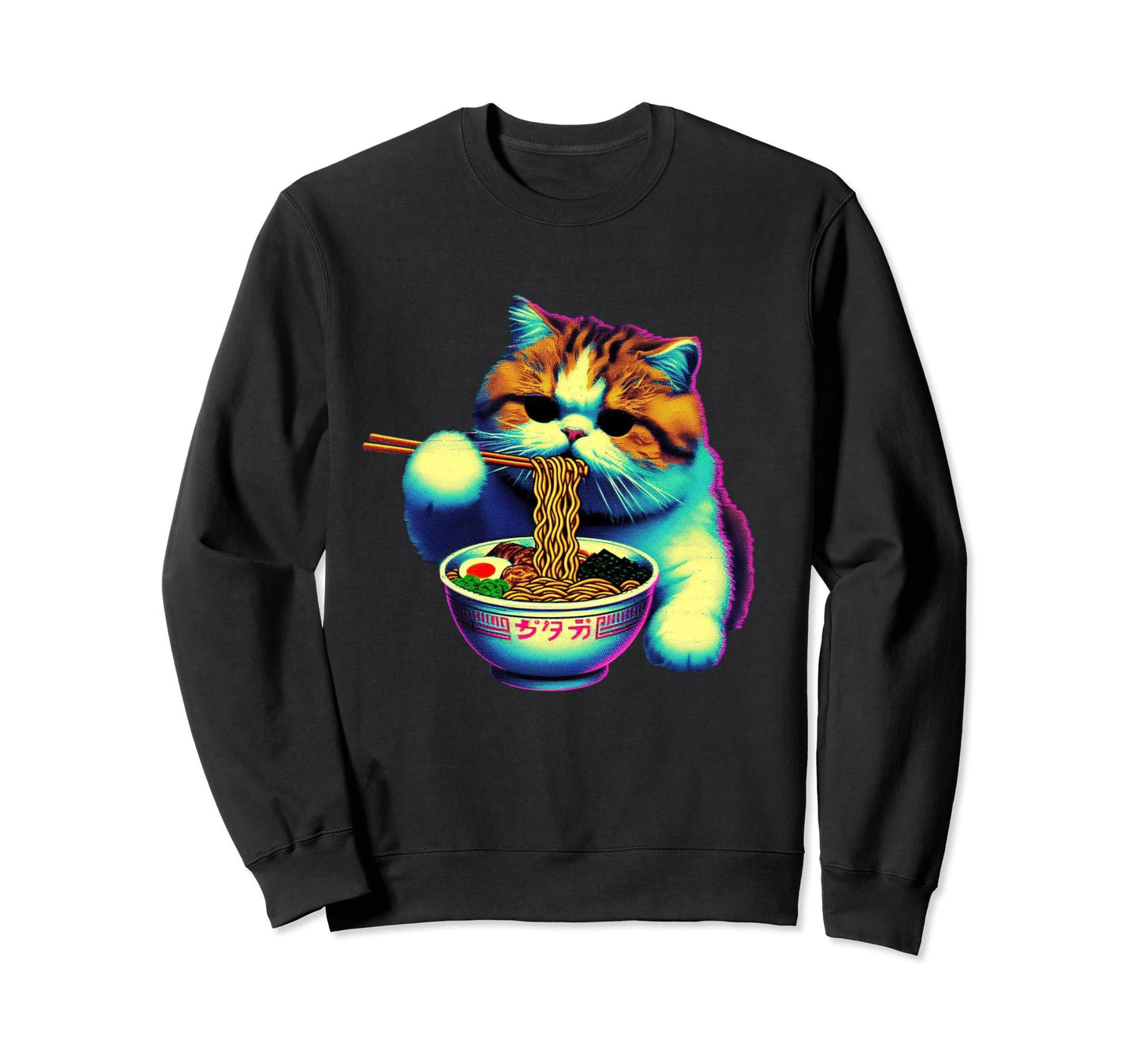 Ramen Cat Vaporwave Japanese Sweatshirt - Graphic Print Men Women - T-Shirt, Sweatshirt, Hoodie