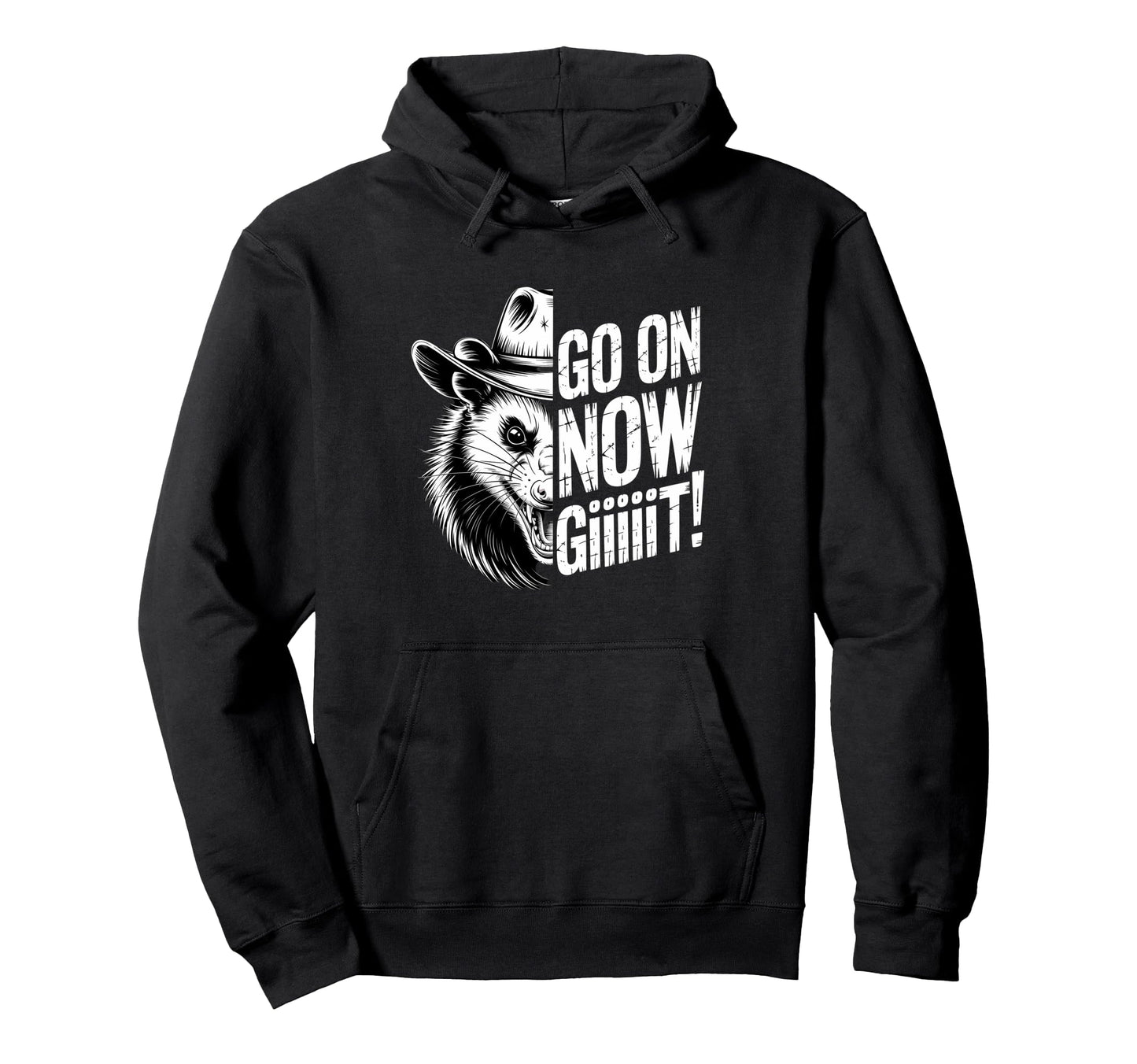 Western Country Cowboy Opossum Go Now Hoodie - Unique Graphic for Adults - T-Shirt, Sweatshirt, Hoodie