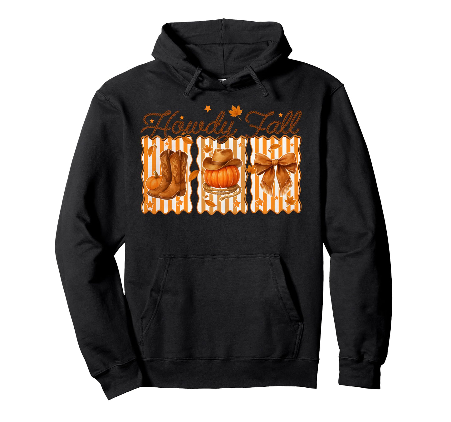 Howdy Fall Pumpkin Coquette Bow Cowboy Boots Hoodie - Graphic Print Unisex - T-Shirt, Sweatshirt, Hoodie