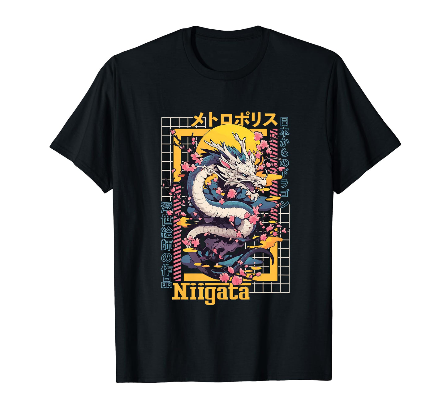 Niigata City Synthwave 80S Dragon Asian T-Shirt - Graphic Print Unisex - T-Shirt, Sweatshirt, Hoodie