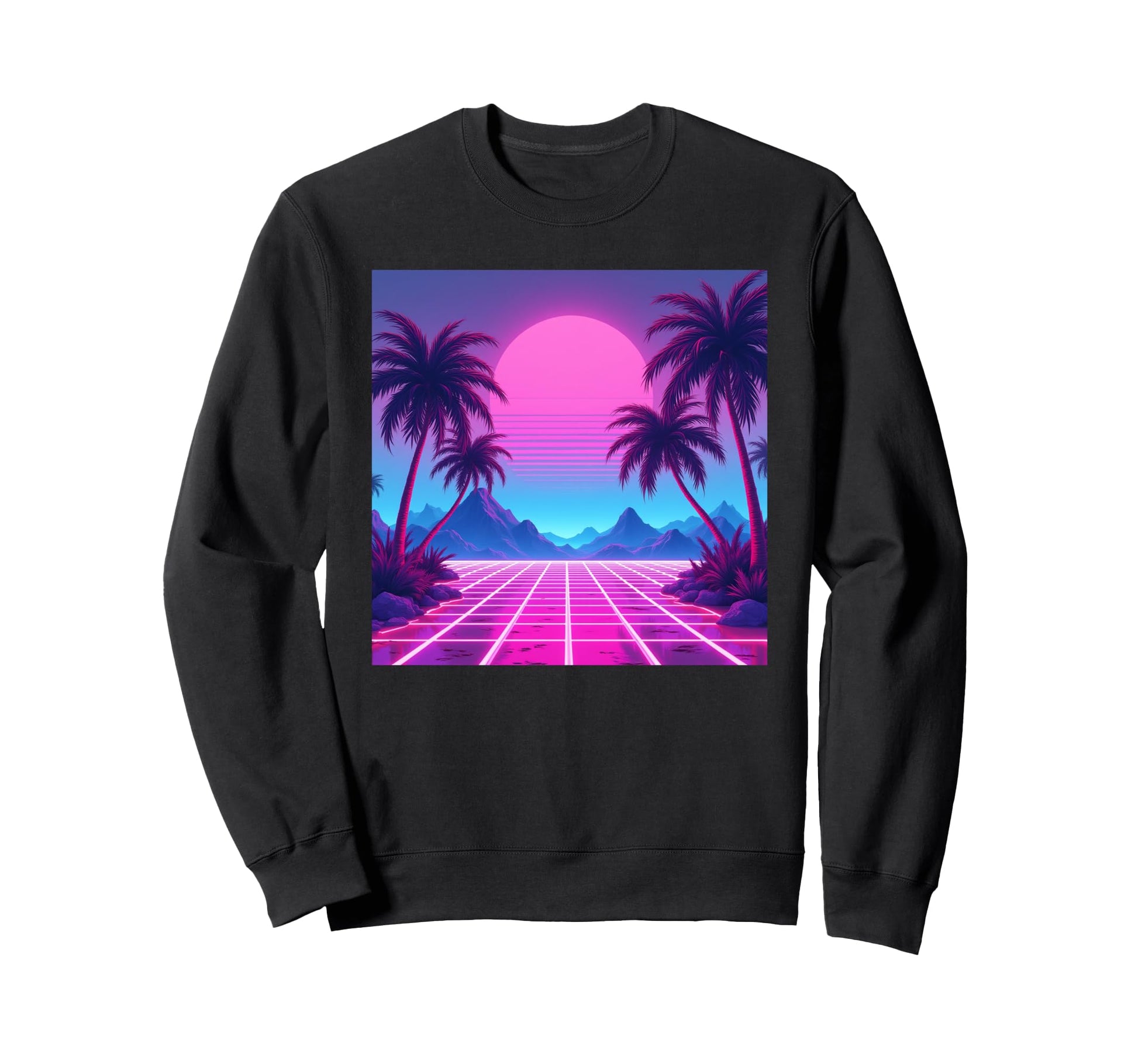 80S Vaporwave Aesthetic Palm Trees Sweatshirt - Custom Art Print Unisex - T-Shirt, Sweatshirt, Hoodie