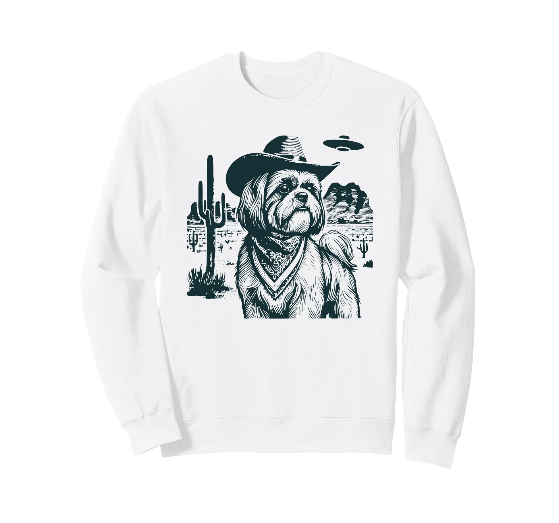 Shih Tzu Western Ufo Cowboy Sweatshirt - Trendy Graphic for Adults - T-Shirt, Sweatshirt, Hoodie