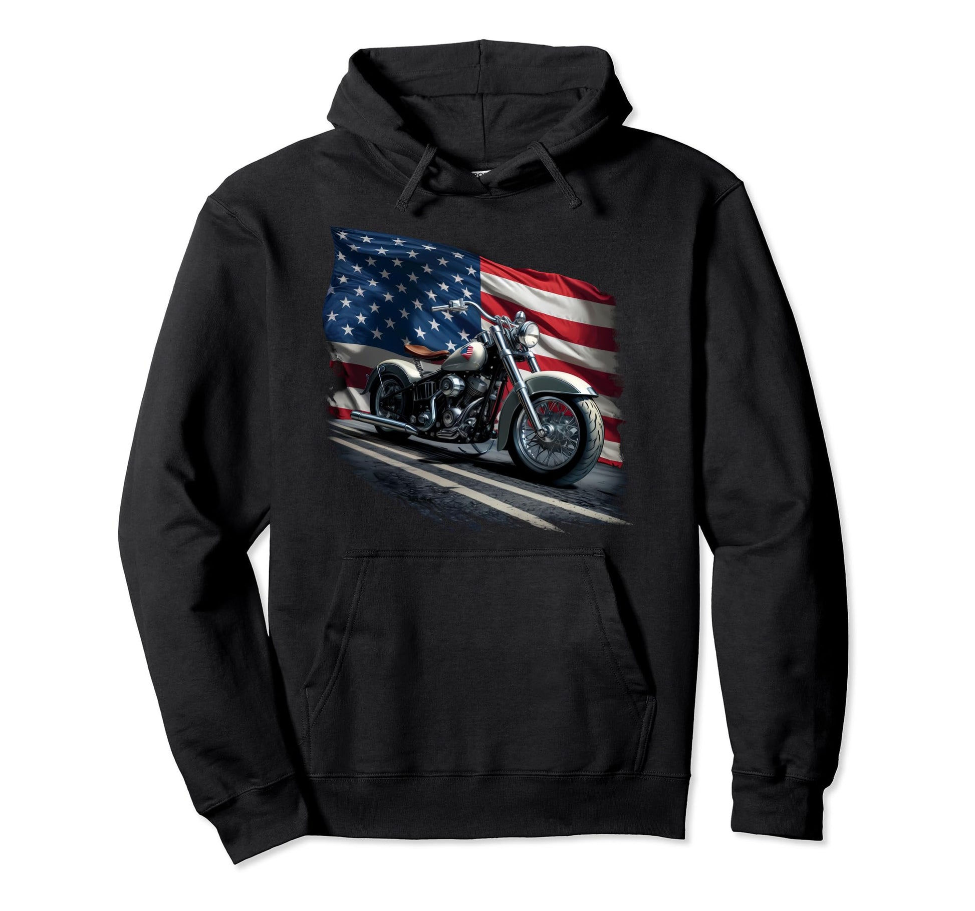 Motorcycle American Flag Distressed Biker Hoodie - Streetwear Style Unisex - T-Shirt, Sweatshirt, Hoodie