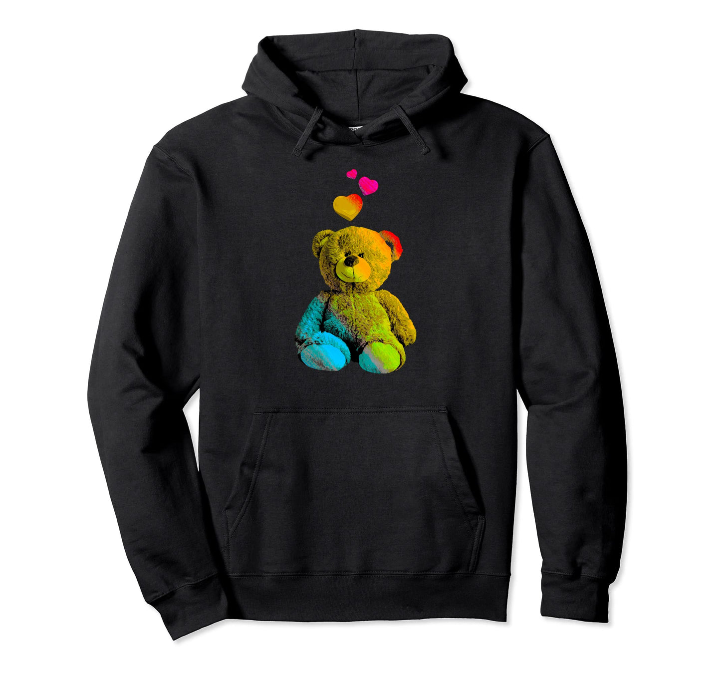 Rainbow Color Teddy Bear Hearts Colorful Hoodie - Unique Graphic Men Women - T-Shirt, Sweatshirt, Hoodie