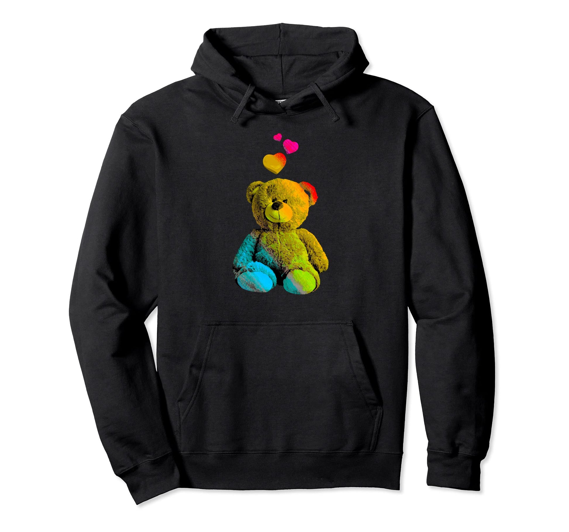 Rainbow Color Teddy Bear Hearts Colorful Hoodie - Unique Graphic Men Women - T-Shirt, Sweatshirt, Hoodie