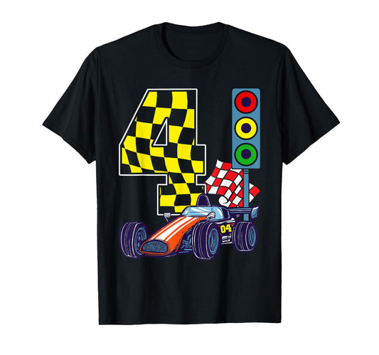 4Th Birthday Race Car Traffic Lights T-Shirt - Minimalist Print Unisex - T-Shirt, Sweatshirt, Hoodie