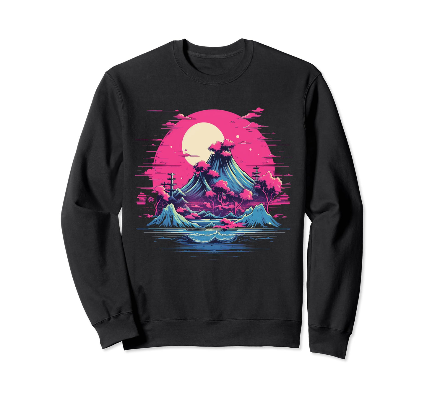 Aesthetic Vaporwave Japan City Cherry Sweatshirt - Graphic Print Men Women - T-Shirt, Sweatshirt, Hoodie