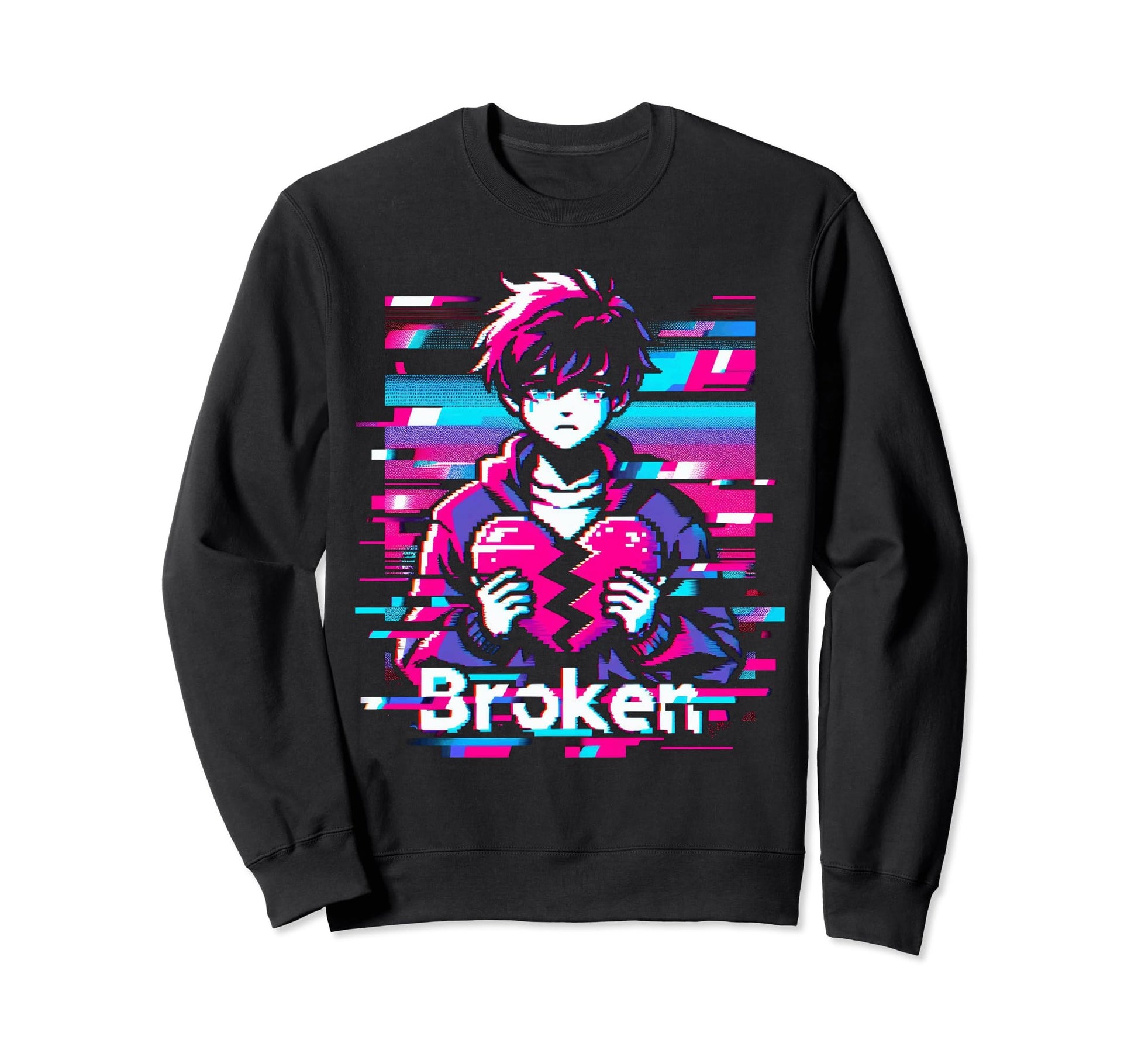 Sad Anime Pixel Japanese Sweatshirt - Minimalist Print for Adults - T-Shirt, Sweatshirt, Hoodie