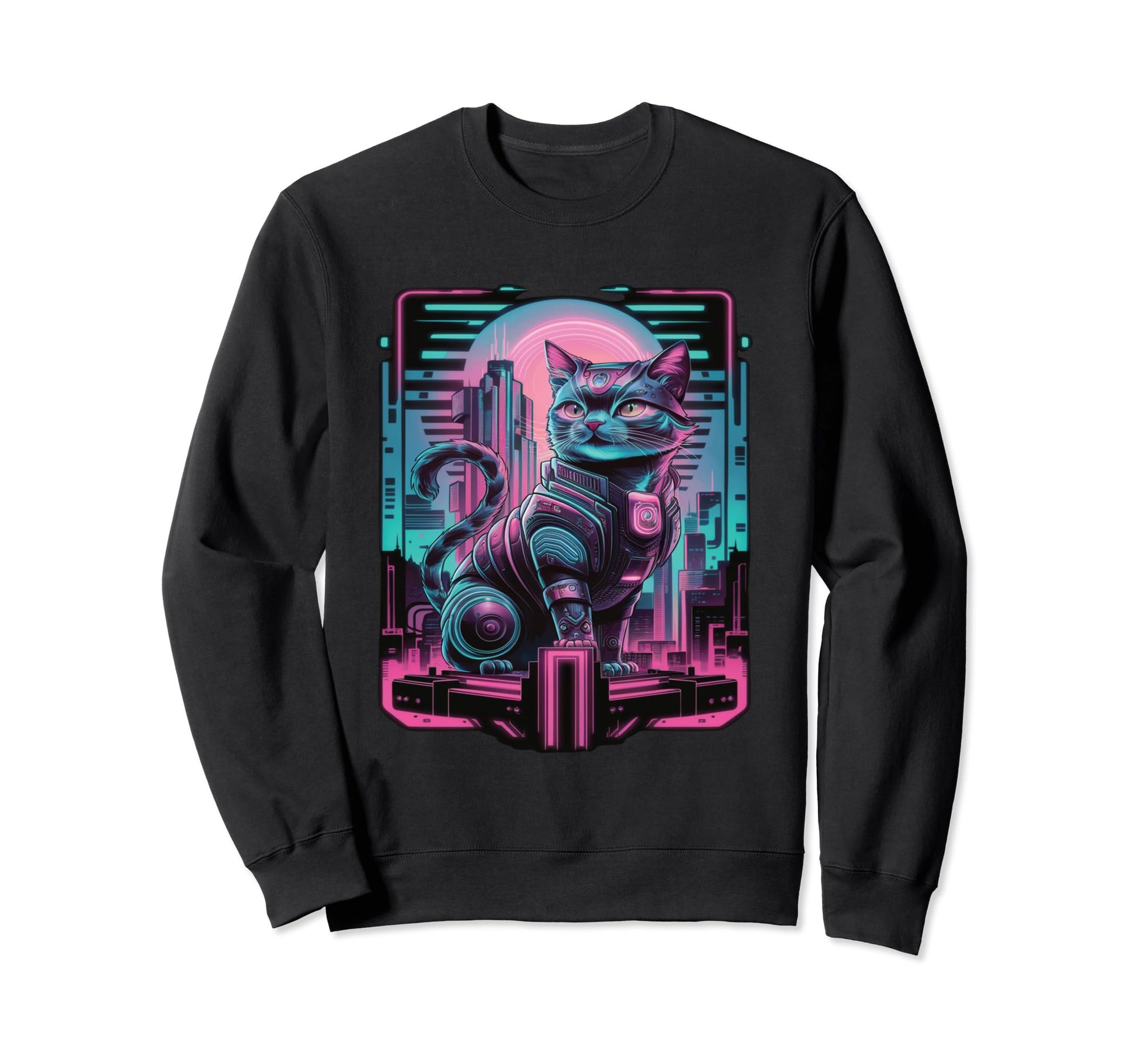 Cyberpunk Cat Futuristic Sweatshirt - Custom Art Print for Adults - T-Shirt, Sweatshirt, Hoodie